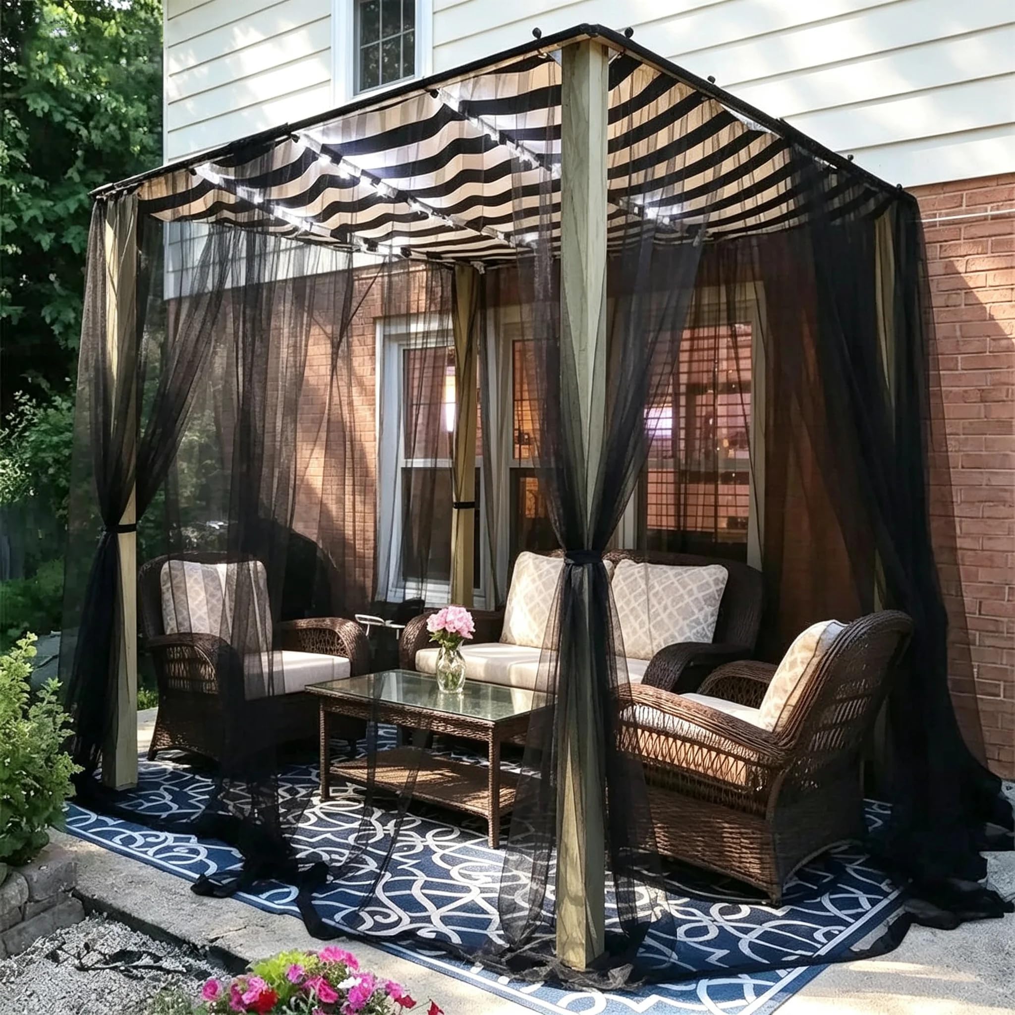 Wbesty 2 Panels Outdoor Mosquito Net Curtains with Rod Pocket Fine Mesh Insect Screen Curtain for Patio Pergola Gazebo Balcony Outdoor Sheer Curtains Black, 2.3m×3m — image 1