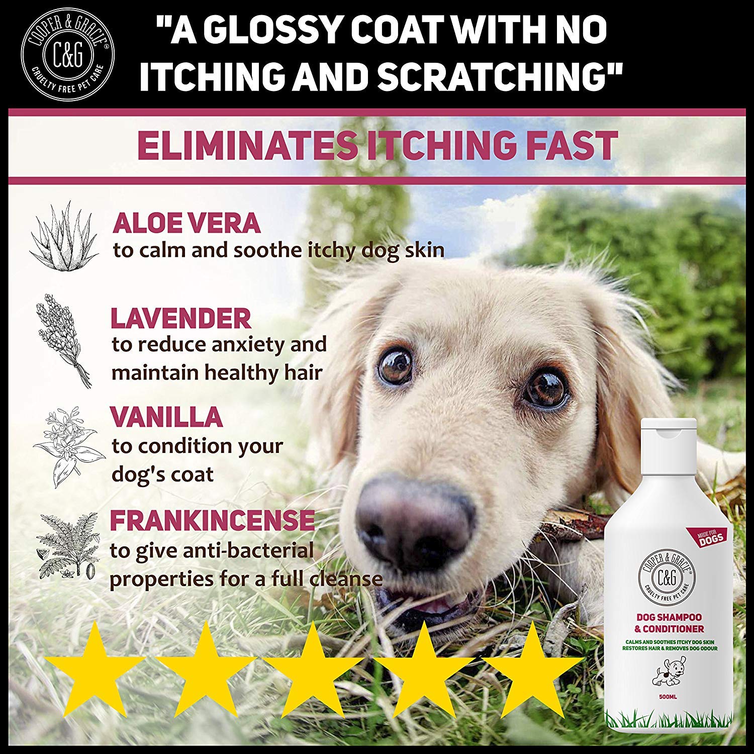 Dog Shampoo & Conditioner 500ML AntiBacterial AntiFungal Calms