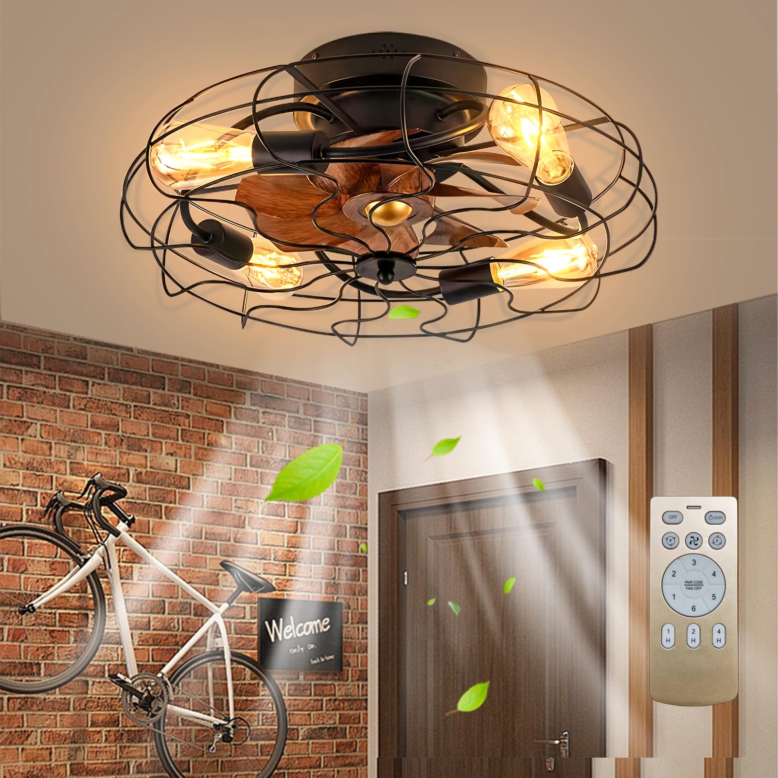 MiiR Ventilateur De Plafond Avec éclairage E27 Ampoule Rétro Ventilateur Plafonnier Avec Télécommande 6 Niveaux De Vitesse Du Vent Lumière Réglable Avec Ventilateur Salon Chambre Salle à Manger
