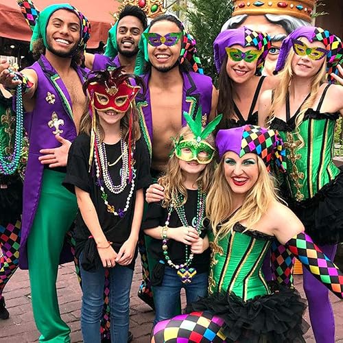 Miniatura 6 de Juego de accesorios de Mardi Gras, 2 diademas de Mardi Gras, 4 piezas, máscaras de Mardi Gras, 12 piezas de cuentas de Mardi Gras, kit de decoración