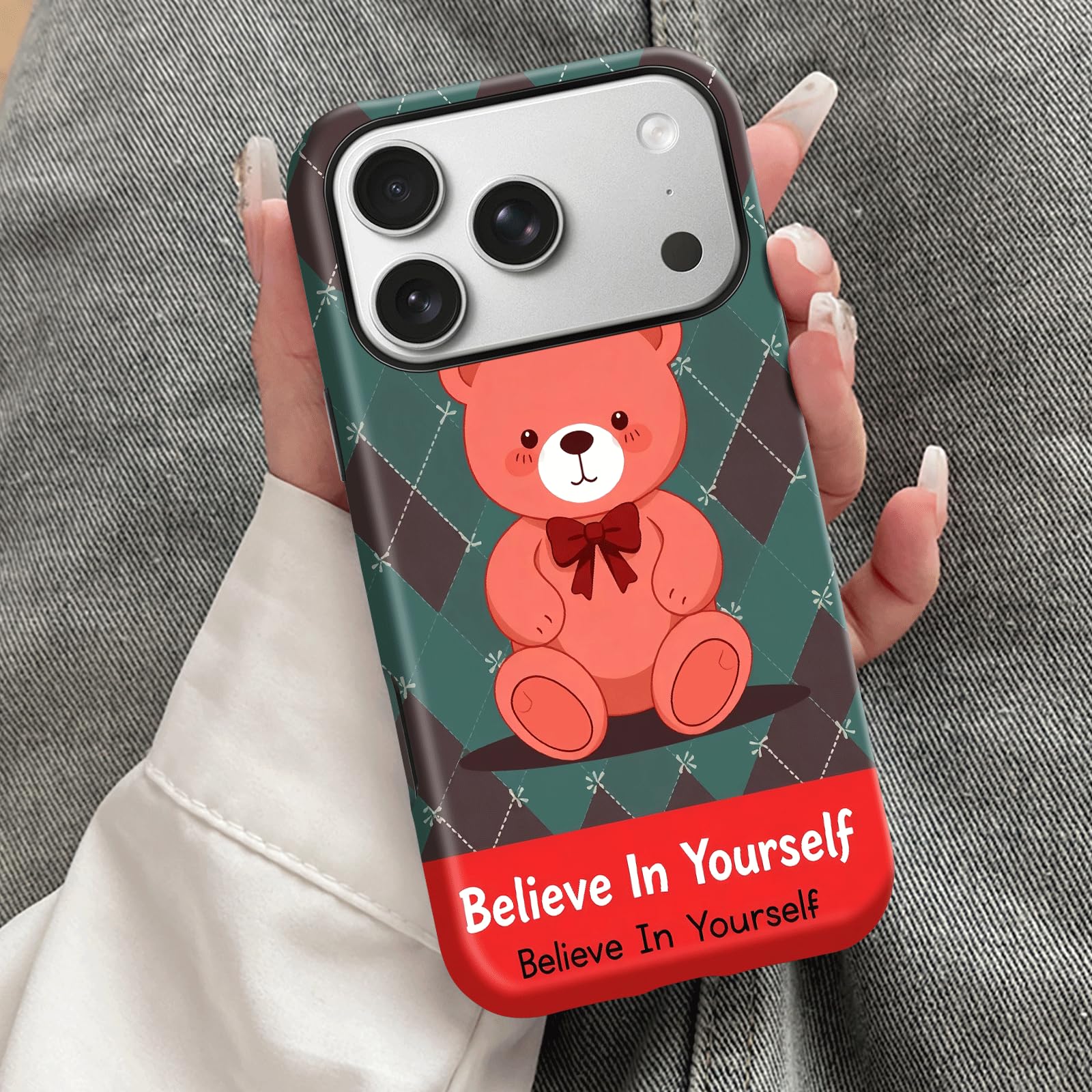 Party Teddy Bears ミラーケース iPhone 17用 Bear Pattern Case With Mirror Stand For iPhone 17 16 15 IPS506