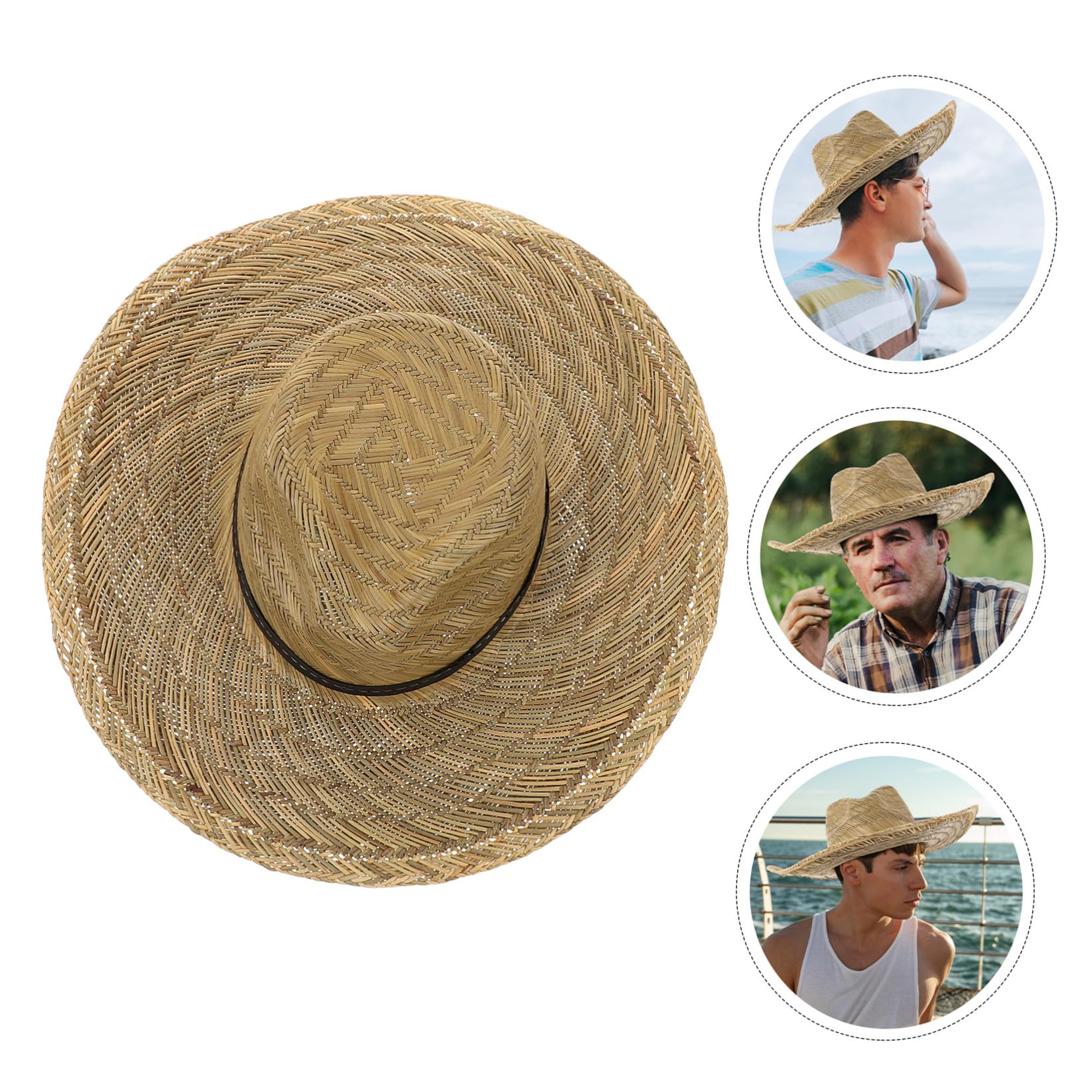 Operitacx Chapeau de Paille à Larges Bords pour Hommes Été, Protection UV, Léger et Décoratif, pour Activités de Plein Air et Randonnée, Taille 58-60 Cm