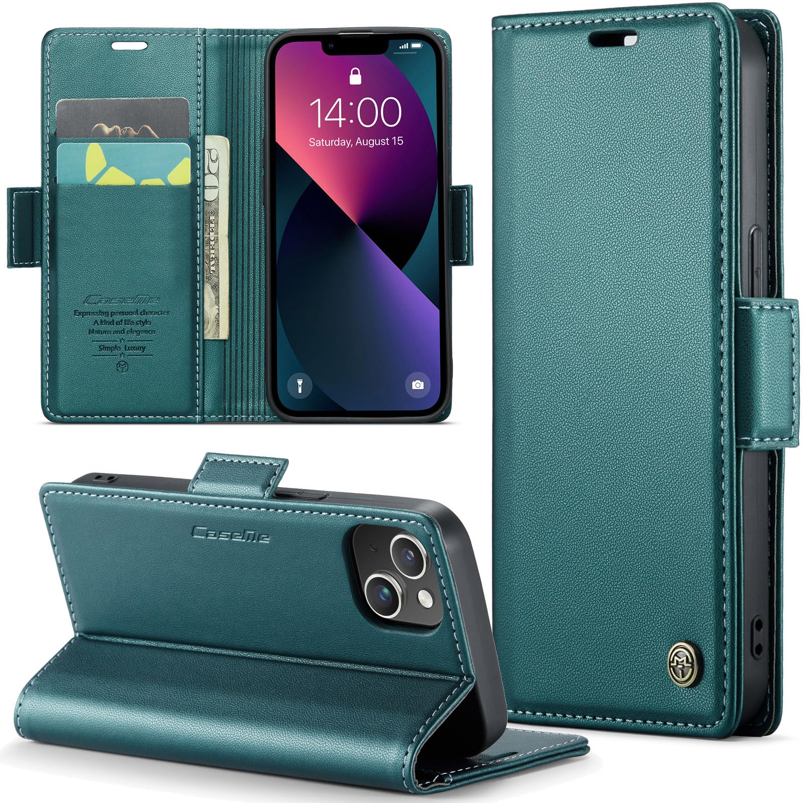 Rerzoiro for iPhone 13 Mini Case, Premium PU Leather Wallet Case Flip Cover with [RFID Blocking][Card Holder][Stand Function] Shockproof Protective