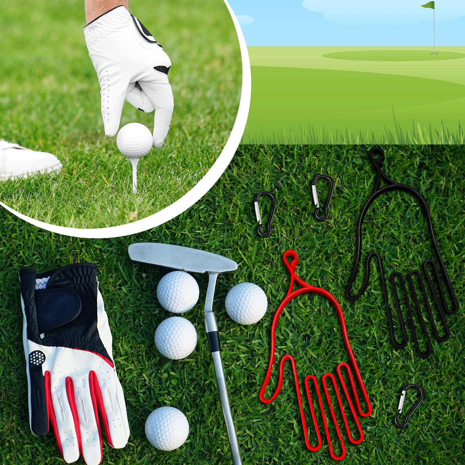Simgoing 6 soportes para guantes de golf con 6 ganchos de metal para colgar, guantes de golf, soporte para guantes de golf, estante de secado de guantes, accesorios de herramientas moldeadoras para