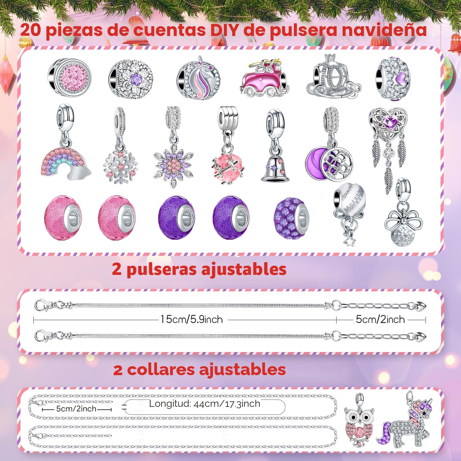Calendario Adviento Kinder, Calendario de Adviento 2025 DIY Joyas Kit Relleno Regalos Niños Mujer Niña Adultos Infantil, 24 Personalizado Pulseras Collares Charms 5 6 7 8 9 10 11 12 Años