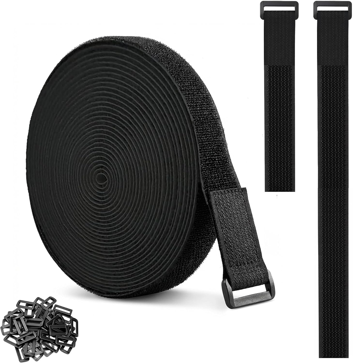 16Ft×1'' Hook and Loop Strap with 25 Plastic Buckles, Reusable Adjustable Nylon Cable Tie, Free Cut Length Fastening Securing Strap Cord Ties for Storage, Organizer, DIY, Sewing (16Ft × 1'')