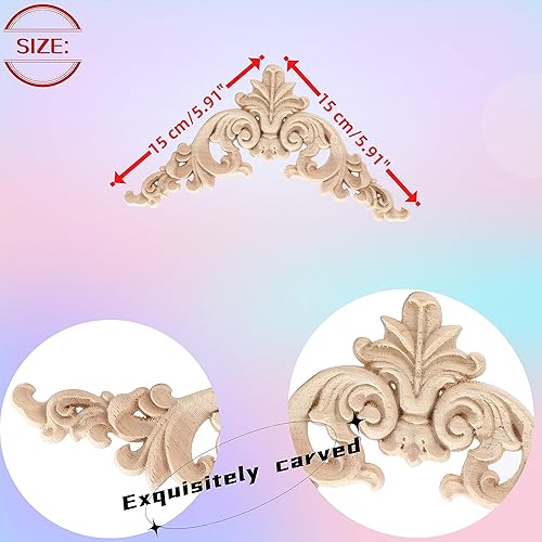 Miniatura 2 de BSYMDH 4 calcomanías de madera de esquina para tallar, apliques de madera sin pintar, apliques de madera tallada para pared, cama, puerta, armario,