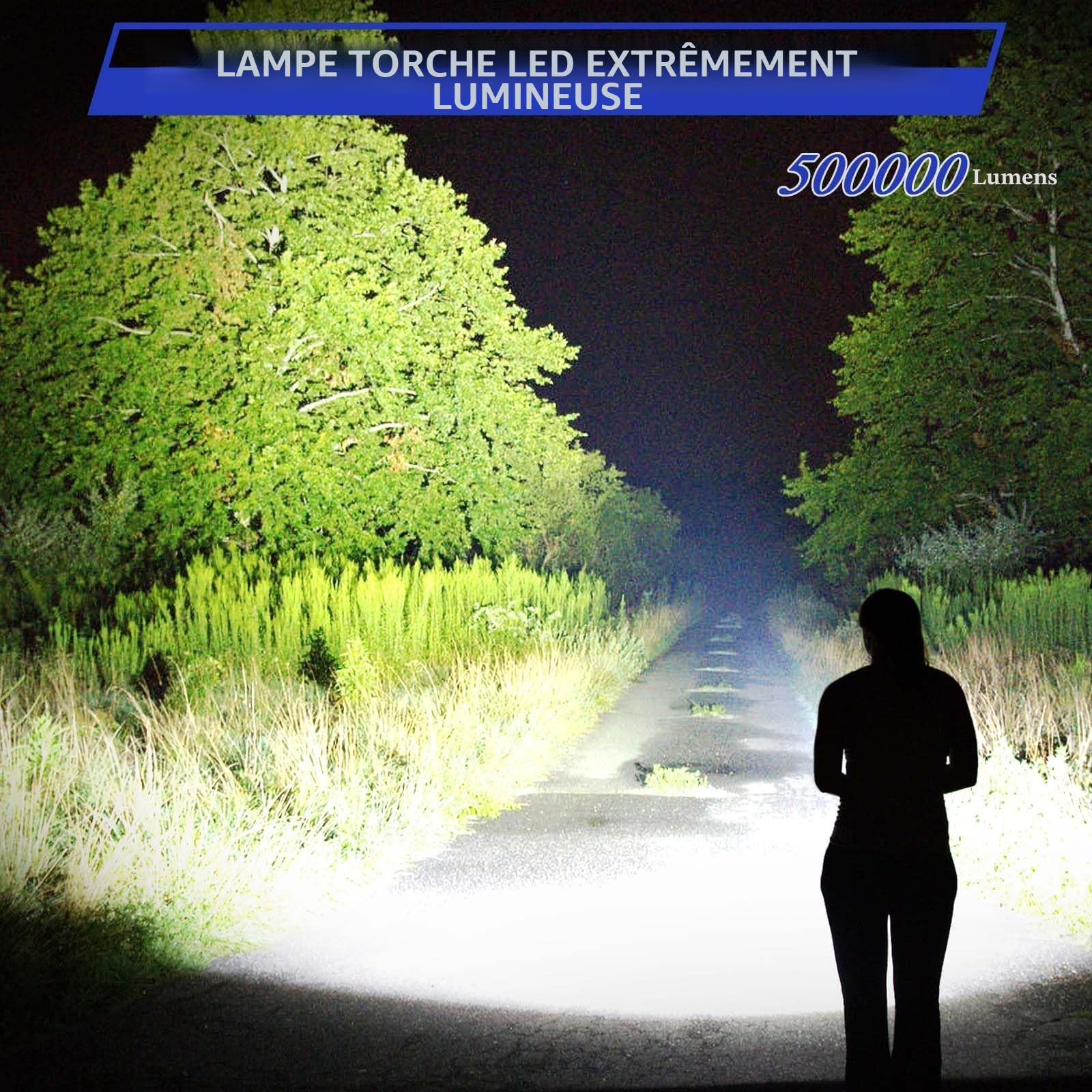 JAY-PARK Lampe Torche LED Ultra Puissante 1000000 Lumens, Rechargeable, Longue Portée, 5 Modes D'éclairage, Zoomable