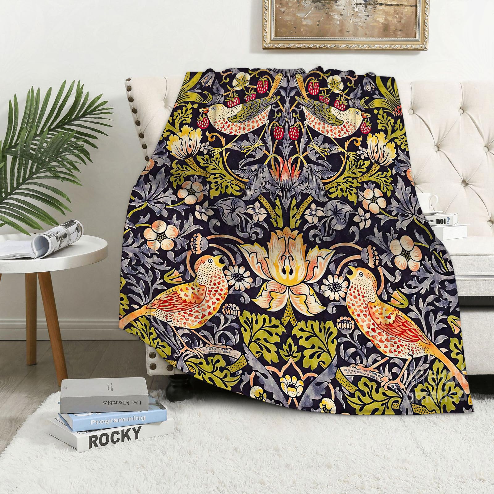 MAAPCHP Flannel Fleece Blanket Throws for Sofa Fluffy Blanket Bed Throw for Bedroom William Morris's famous Strawberry Thief pattern (1883). Blanket for Bed, Couch,Car 60x80in