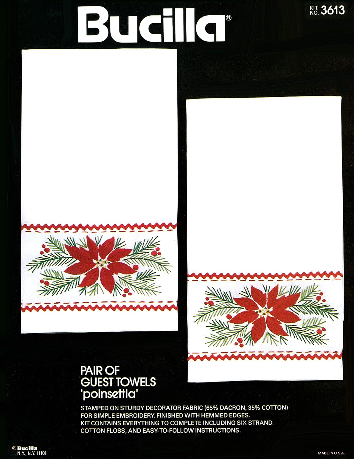 Bucilla - Poinsettia - Pair of Guest Towels Embroidery Kit 3613