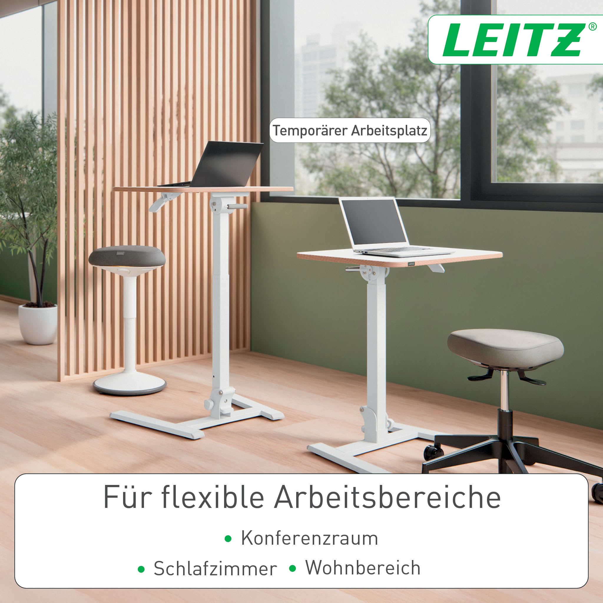 Leitz Ergo Klappbarer und höhenverstellbarer Schreibtisch, Kompaktes Stehpult mit Tragegriff, Ergonomischer Arbeitsplatz für das Home Office, Belastbar bis 20 kg, 65 x 48 cm, Weiß, 65880001