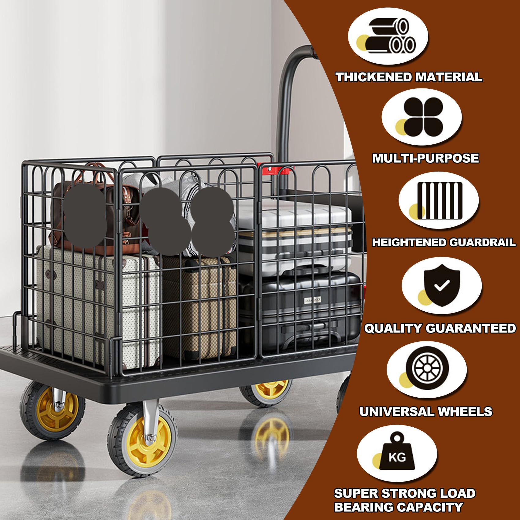 Amarillo,90cm,Carro de Plataforma Transporte Industrial Plegable con Ruedas. Carretilla de Mano. Carga 150kg. Carrito Mudanzas, hogar, Oficina, almacén, Ahorra Espacio