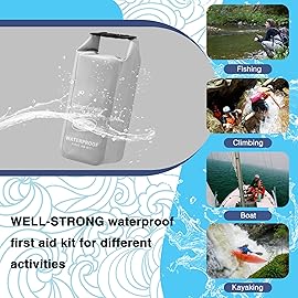 WELL-STRONG Waterproof First Aid Kit Roll Top Boat Emergency Kit with Waterproof Contents for Fishing Kayaking Boating Swimming Camping Rafting Beach Light Grey