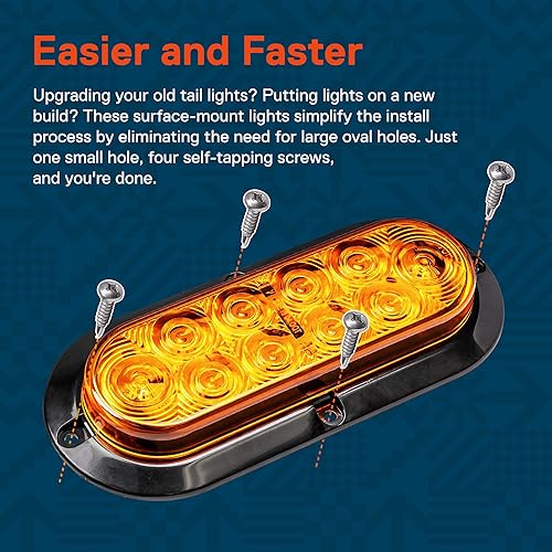 Miniatura 5 de TRUE MODS - Juego de 2 luces traseras LED ovaladas ámbar de 6 pulgadas DOT FMVSS 108 SAE I6P montaje en superficie IP67 resistente al agua señal de