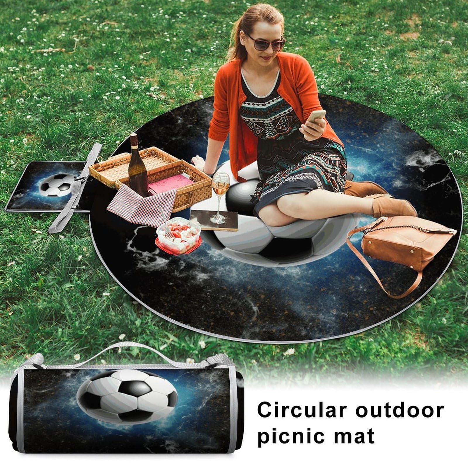 Coperte da picnic per sport da calcio, rotonde, pieghevoli, leggere, da spiaggia, impermeabili, coperta da esterno per primavera, estate, campeggio, parco, erba da viaggio