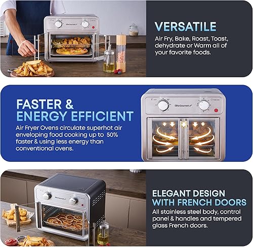 Miniatura 2 de Elite Gourmet EAF1222SS - Horno freidora de aire con puertas dobles francesas, horneado, parrilla, asado, asado, tostado, caliente, freír al aire,