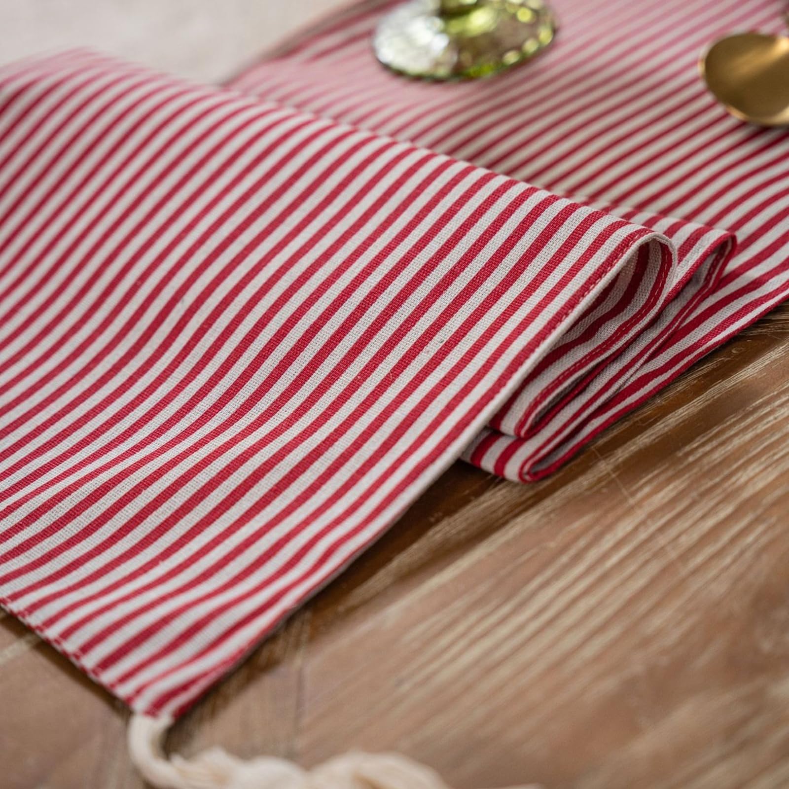 Tischläufer Polybaumwolle Modern, Tischläufer Landhausstil 33x350 cm, Rot Gestreiftes Muster mit Quasten