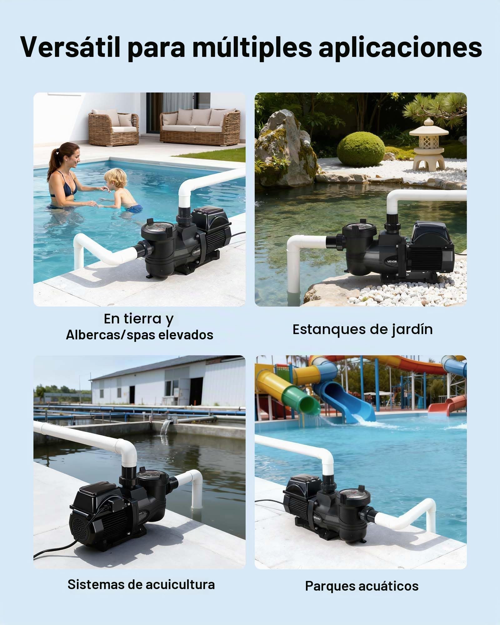 VEVOR Bomba para Piscina 1350 W de Velocidad Variable 1000 a 2900 rpm, Bomba de Filtración para Piscina, Caudal Máximo de 30.000 L/h, CA 220-240 V, Altura Máxima de Descarga de 16 m con Temporizador