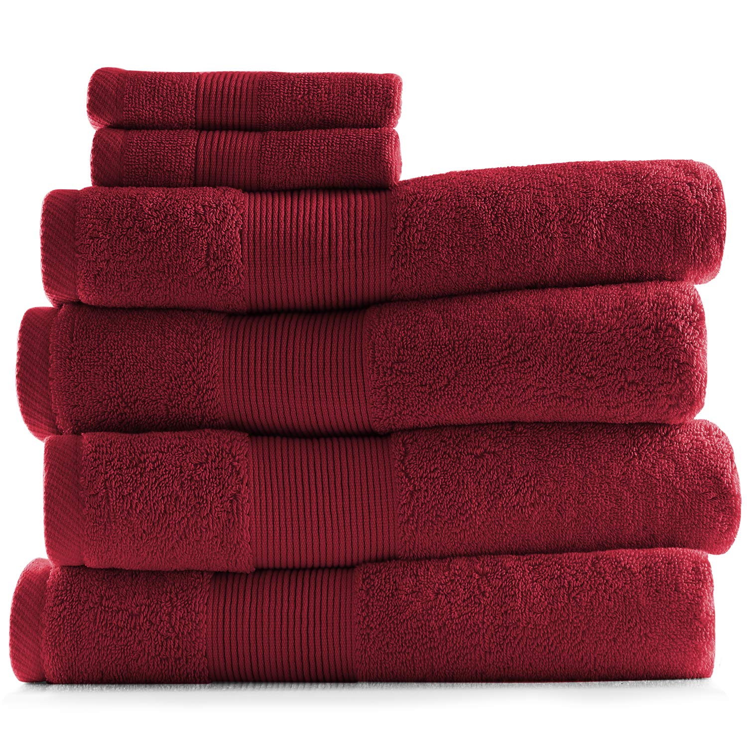 Hearth &amp; Harbor Bath Towels for Bathroom - 100% Ring Spun Cotton Luxury Bathroom Towels - Ultra Soft &amp; Highly Absorbent, Bath Towels Set of 6 - Burgundy Red