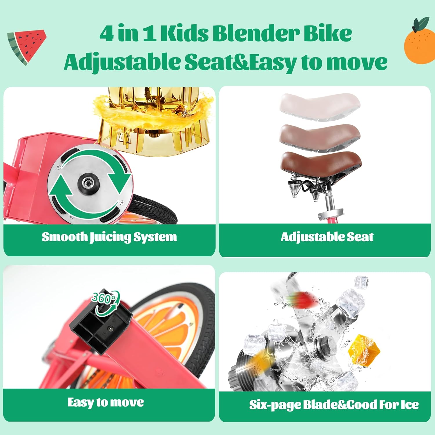 Blender Kids Commercial Other Fruit and Vegetable Machines Pedal Fruit Blender Smoothies Juicer Machine Equipment Bike (PINK)