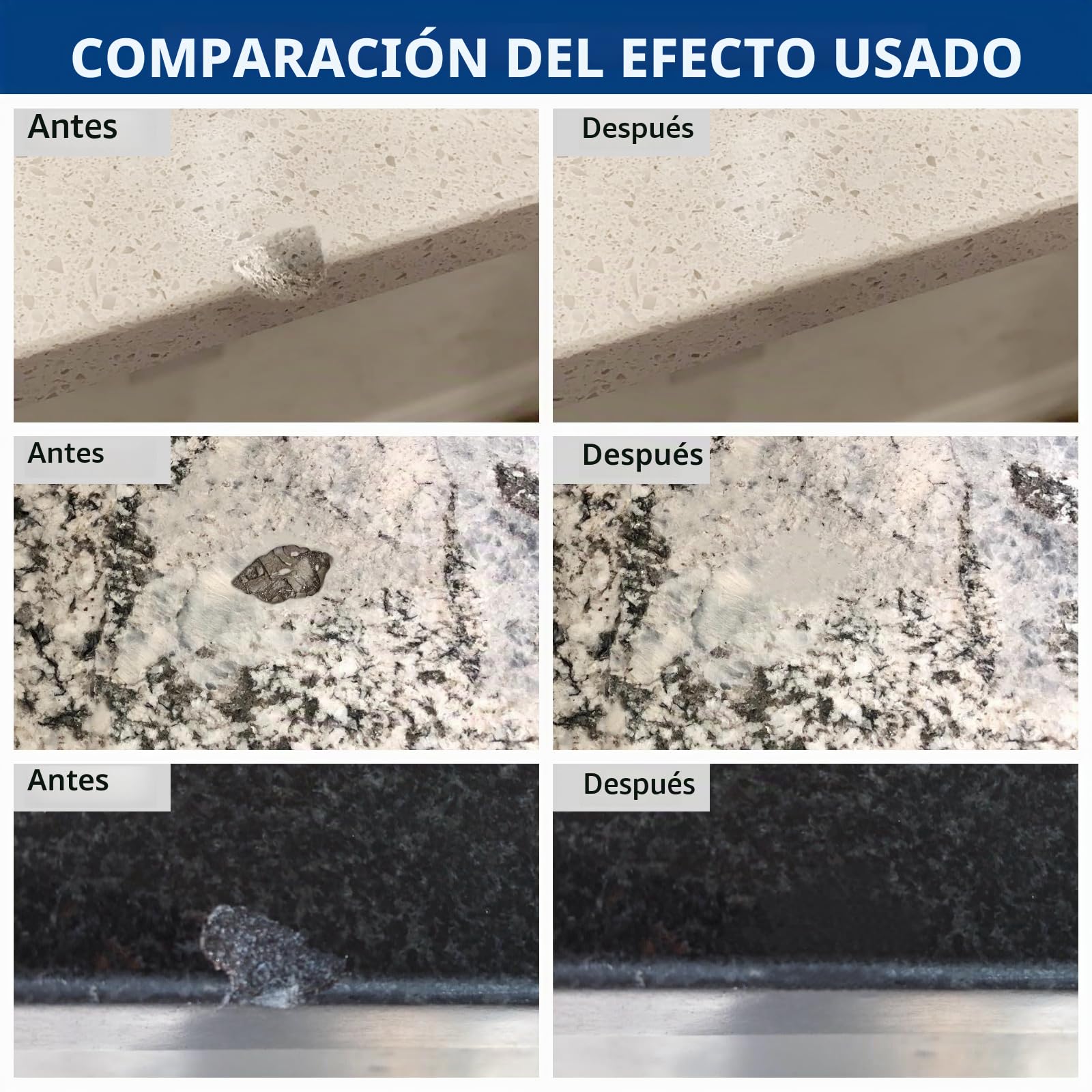 Kit de reparación de mármol y granito, piedra de porcelana y cuarzo para encimeras. Kit de reparación para astillas, abolladuras, grietas y agujeros. Corrige bordes y esquinas astilladas, vuelve a