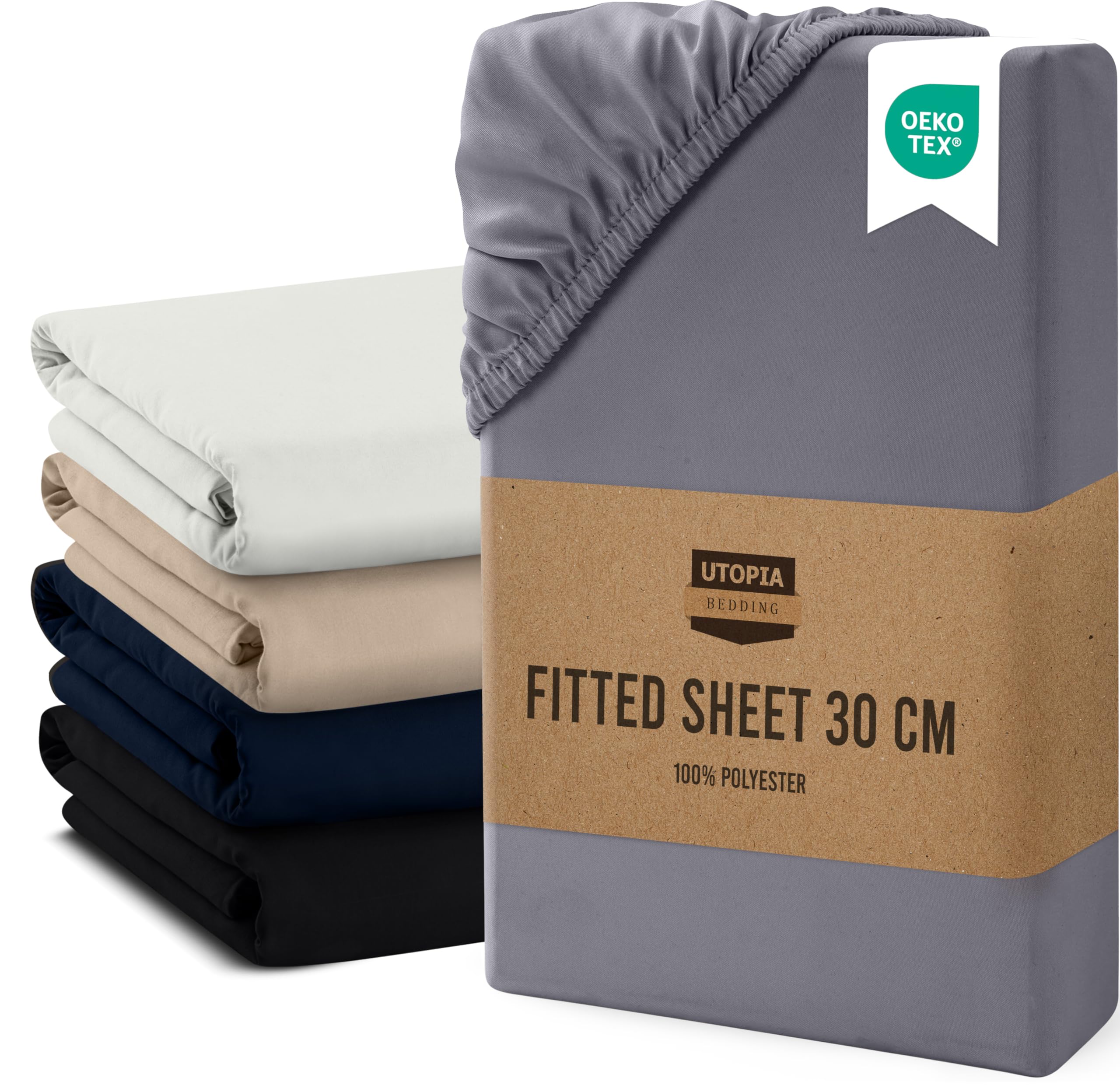 Utopia Bedding Double Fitted Sheet, Grey - Up to 12 Inch (30cm) Deep - Easy Care - Soft Brushed Microfibre Fabric - Shrinkage and Fade Resistant - Oeko-Tex Certified - Bottom Sheet