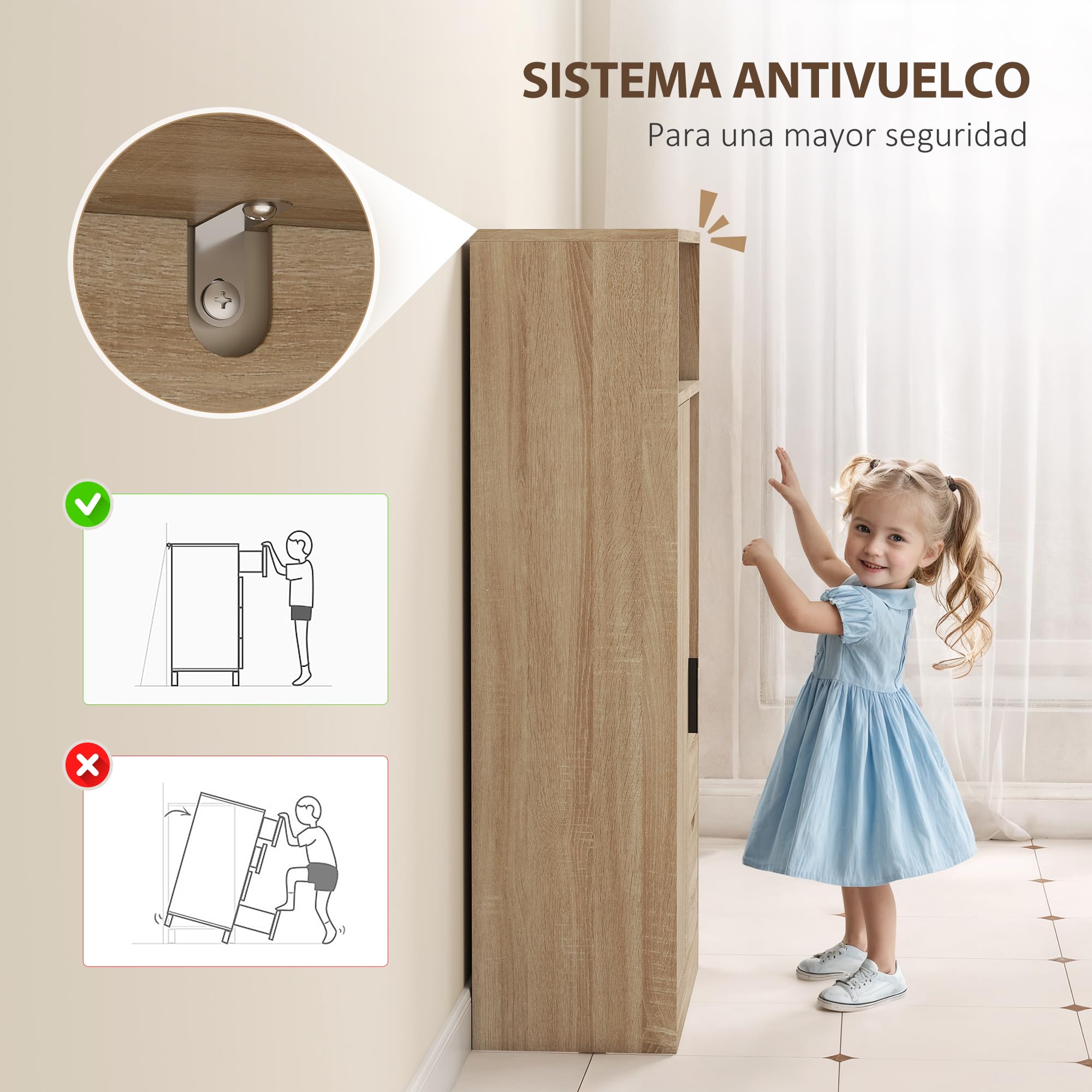 HOMCOM Mueble de Baño Estrecho con 2 Cajones 50x25x100 cm Natural | Armario de Baño, Compartimento Abierto, Estantes Ajustables, para Espacio Pequeño, Cocina, Salón