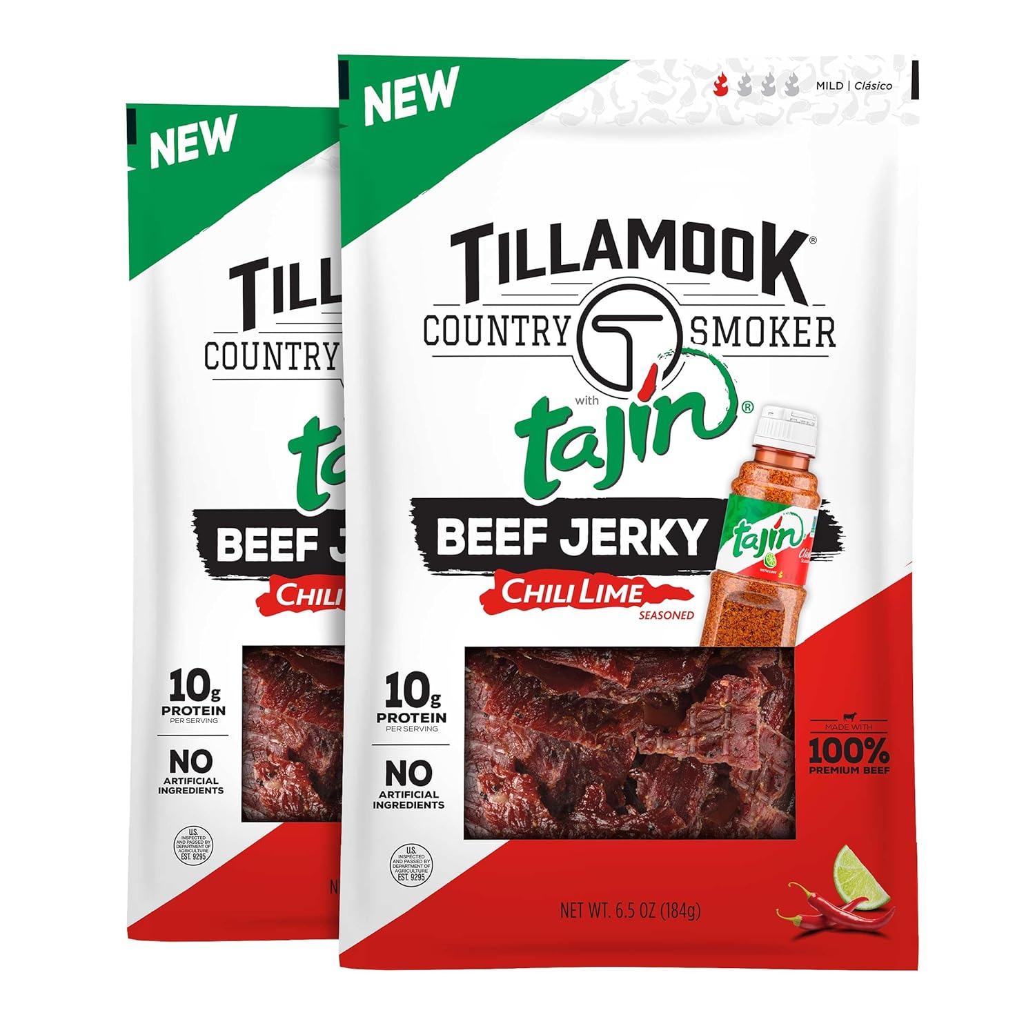 Tillamook Country Smoker Tajín Flavored Chili Lime Beef Jerky,High Protein, Ready to Eat Snacks, Savory and Tangy Flavor, On-the-Go Snack, 6.5 Ounce (2-Pack)