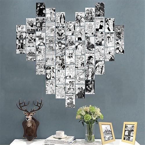 Miniatura 8 de Qintt Kit de collage de pared blanco y negro de 50 piezas, imágenes estéticas en blanco y negro, póster de anime, colección de fotos de manga,