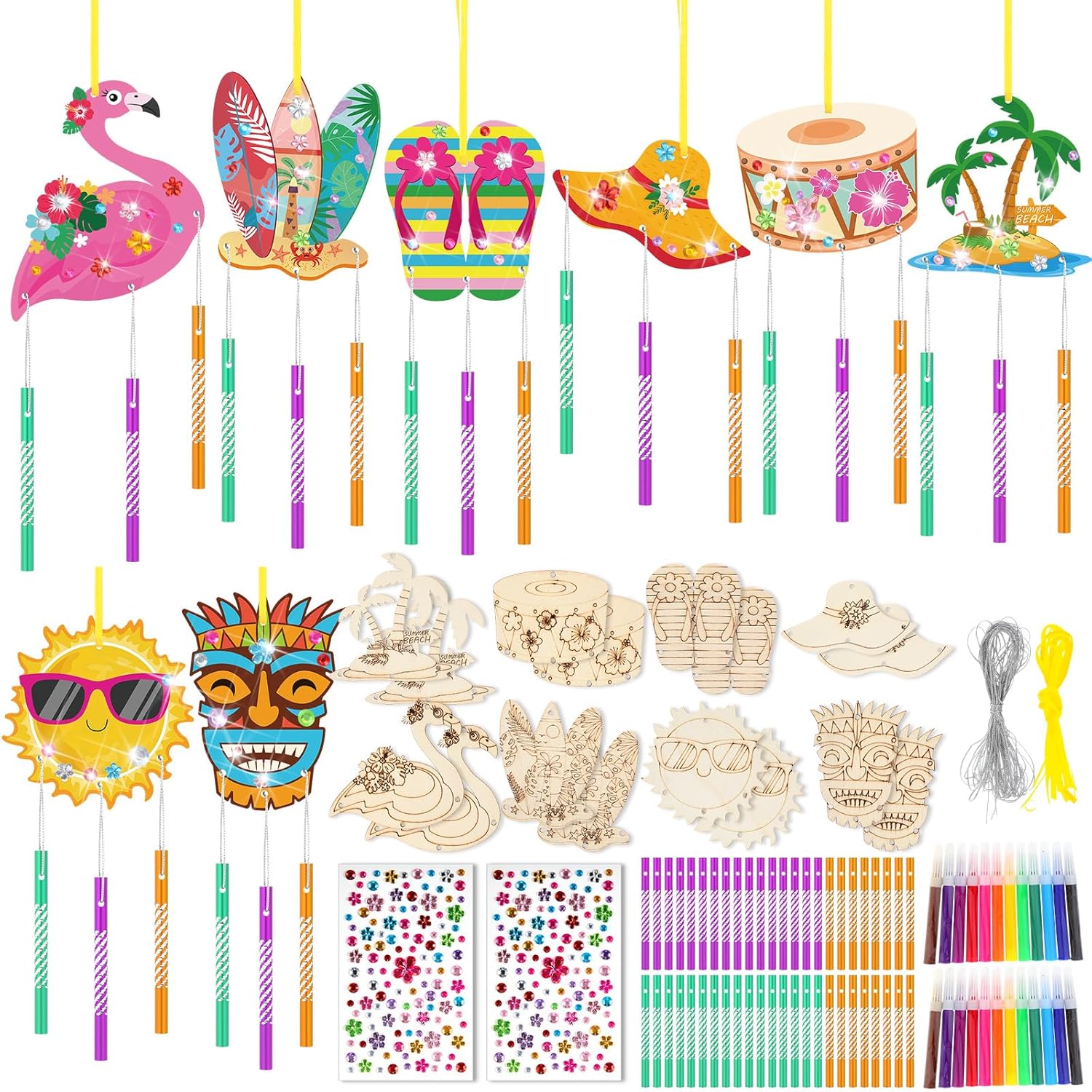 WinnerWhy 16 Pack Wind Chime Kit Fall Craft Make Your Own Leaf Pumpkin Pine Cones Wind Chime DIY Wooden Hanging Ornaments Painting Craft for Thanksgiving Family Activities Party Supplies