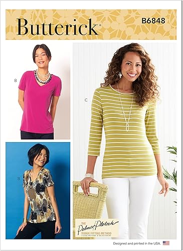 Butterick Misses' T, camisa de manga 3/4 y camiseta sin mangas, código B6848, kit de patrón de costura, tallas 16-18-20-22-24, multicolor