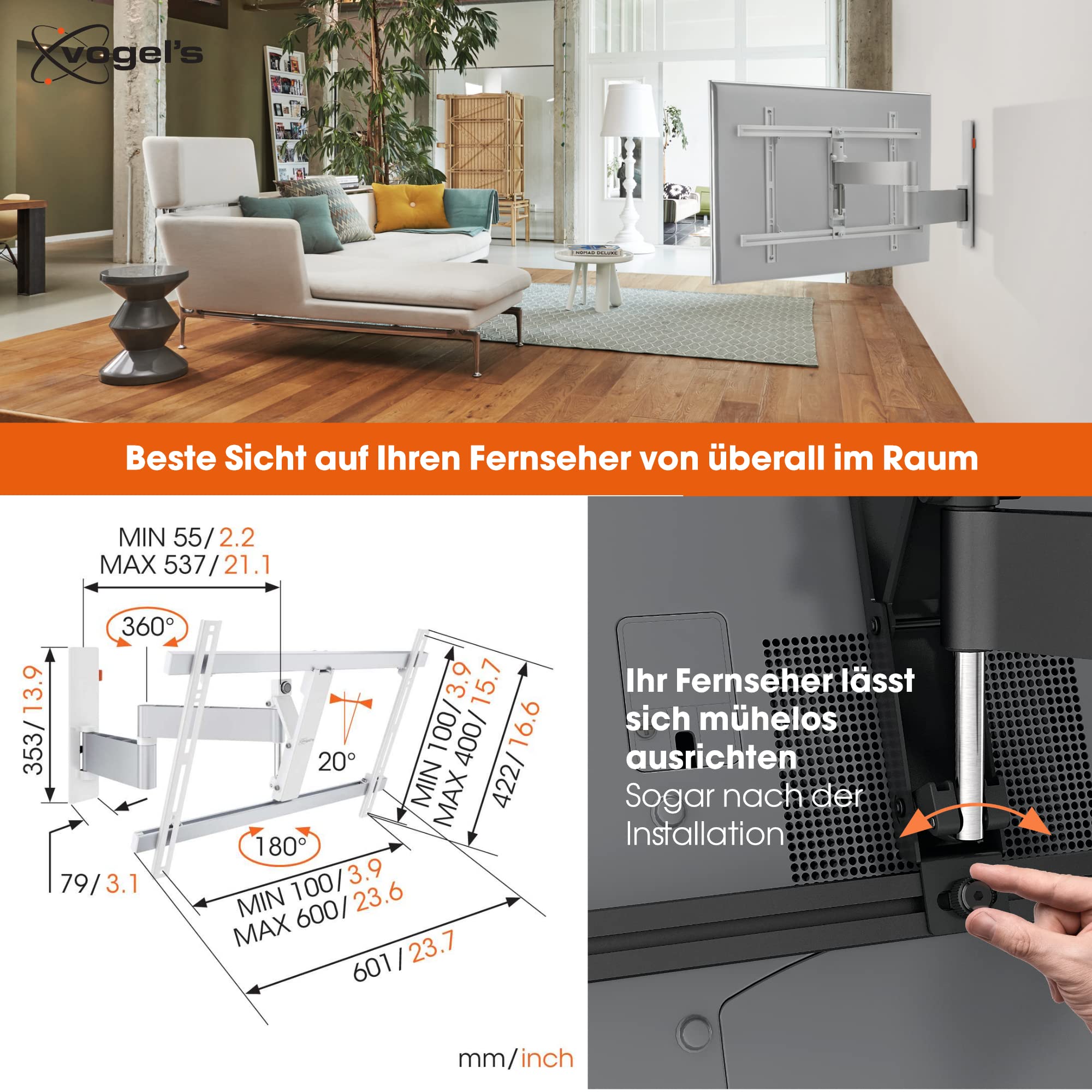 Vogel's THIN 445 TV Wandhalterung - Schwenkbar Bis 180° Für 26-55 Zoll
