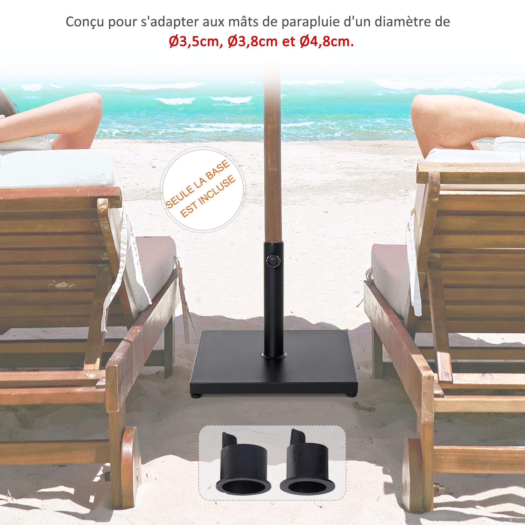 Outsunny Pied de Parasol carré, Socle Parasol extérieur, pour mât de Ø 35,38 et 48 mm, Poids Net 18 Kg, Base de Parasol en métal et Ciment pour Jardin Patio terrasse, Noir