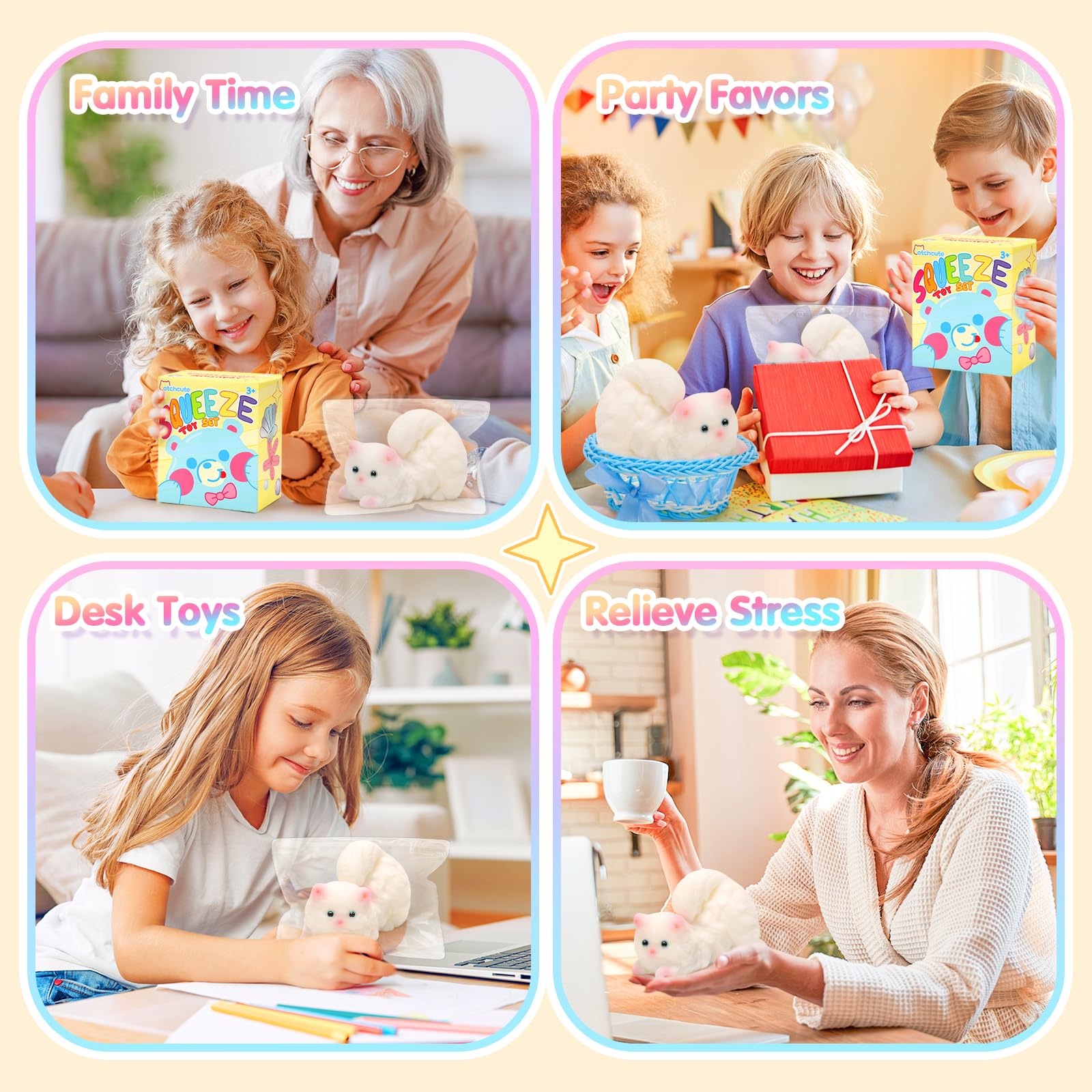 CatchCute - Juguetes sensoriales para gatos con cesta, juguetes sensoriales suaves para gatos para aliviar el estrés y la ansiedad, juguetes pegajosos, regalos de fiesta, regalo de cumpleaños de