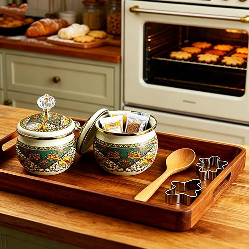 Miniatura 5 de Azucarero esmaltado floral dorado étnico tarro de condimento vintage para té, caja de especias, recipiente de almacenamiento de dulces retro para