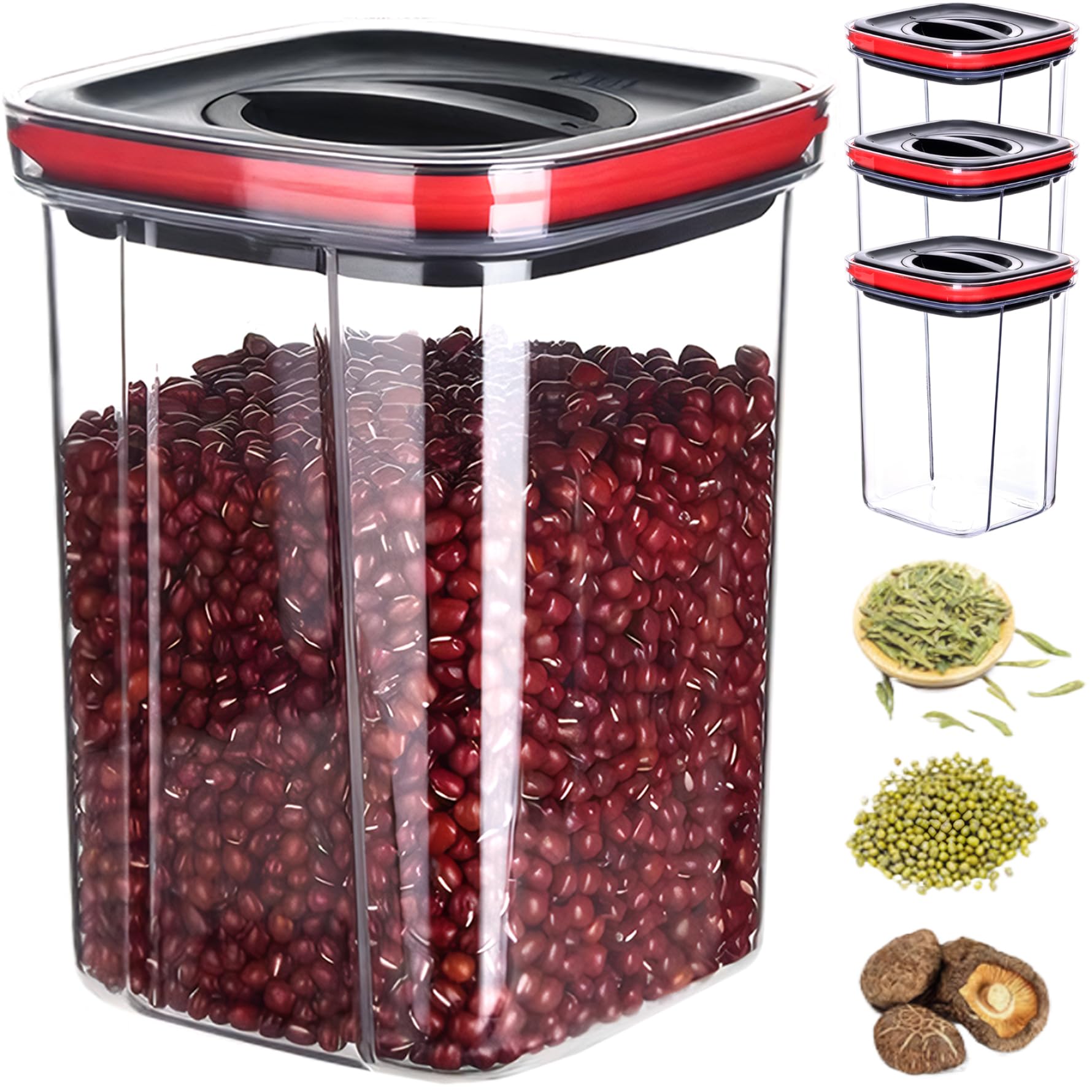 Vervevum 3PCS Food Containers with Lids 1.3L Sealing Storage Containers with Rotary Switch Stackable Snack with Groove for Grains, Spices and Snacks, Storage