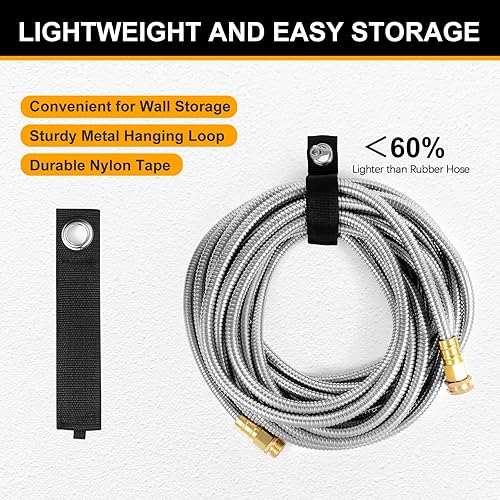 Miniatura 6 de Manguera de jardín de metal de 100 pies, manguera de agua de acero inoxidable de 100 pies con boquilla de 10 funciones y accesorio de cobre 34,