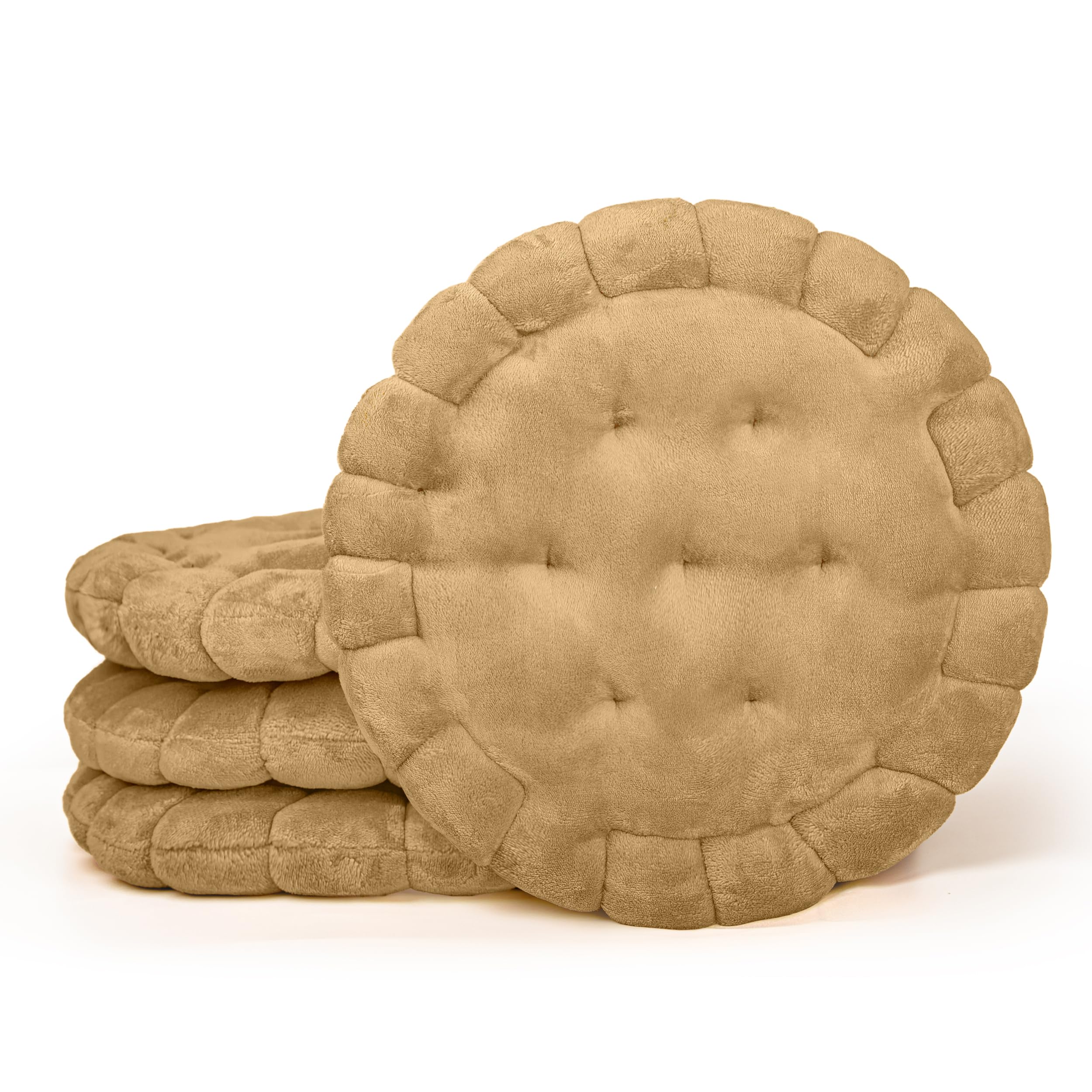 Cojines para Silla Redondos Forma de Galleta 40cmØ - Cojín de Asiento Suave y Cómoda, Ideal para Decoración de Hogar y Terraza (Redondo Beig, Pack 4)