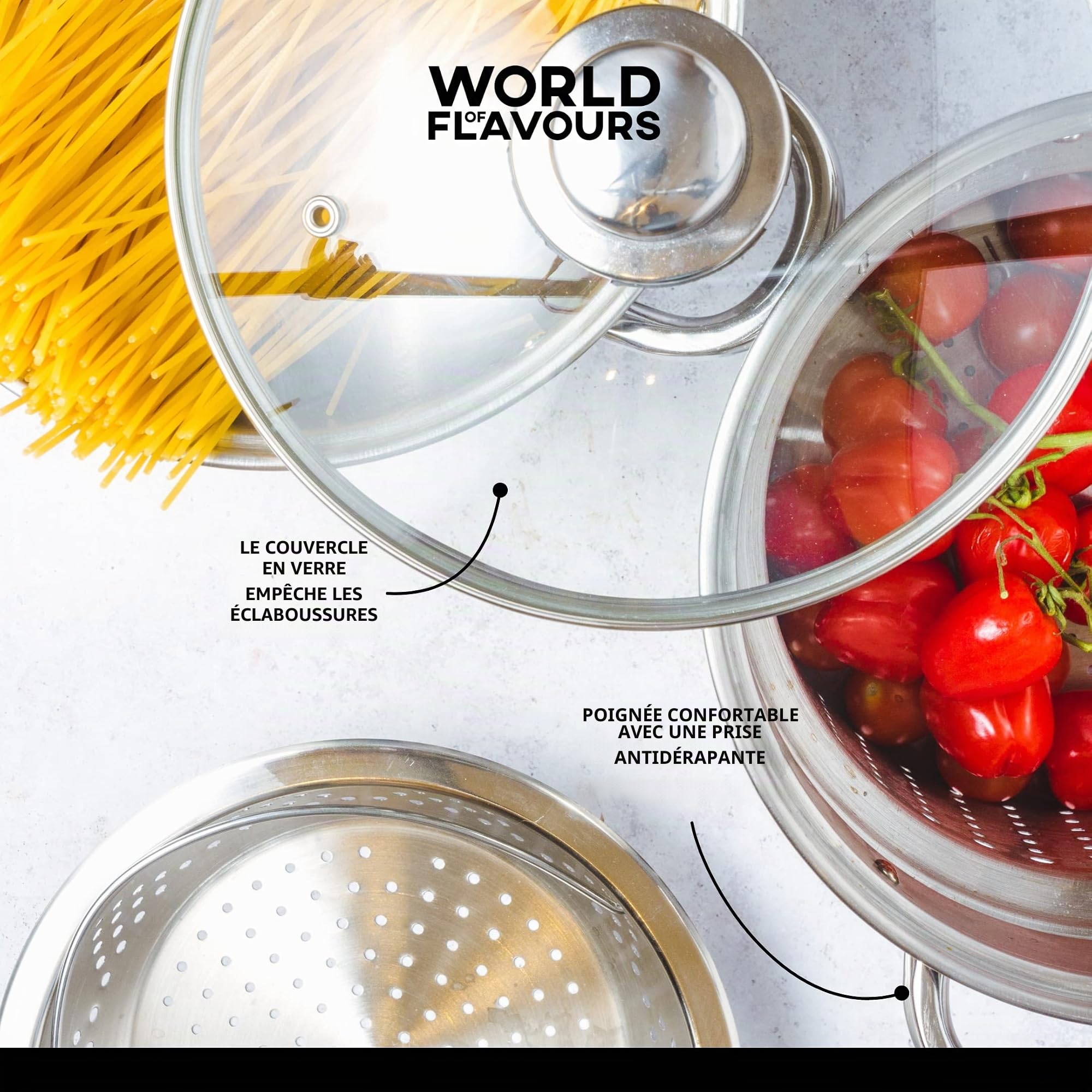 KitchenCraft - Pot À Pâtes World Of Flavours Avec Passoire Et Panier À Légumes Dans Une Boîte Cadeau, Résistant À L'Induction, Acier Inoxydable, 4 Litres