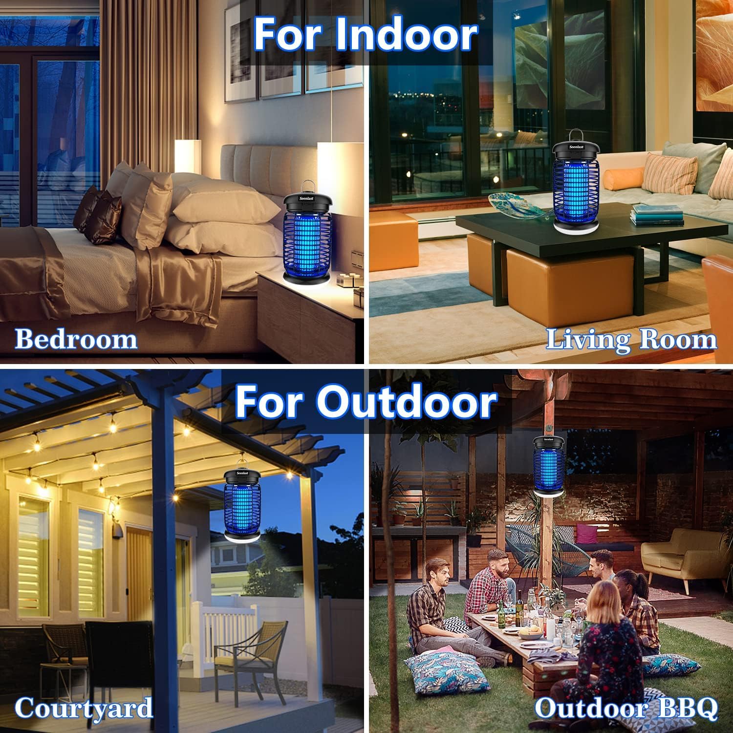 seenlast Lampe Anti Moustique 15W 4200V UV Tueur d'Insectes Électrique Étanche 140m² Intérieur Extérieur