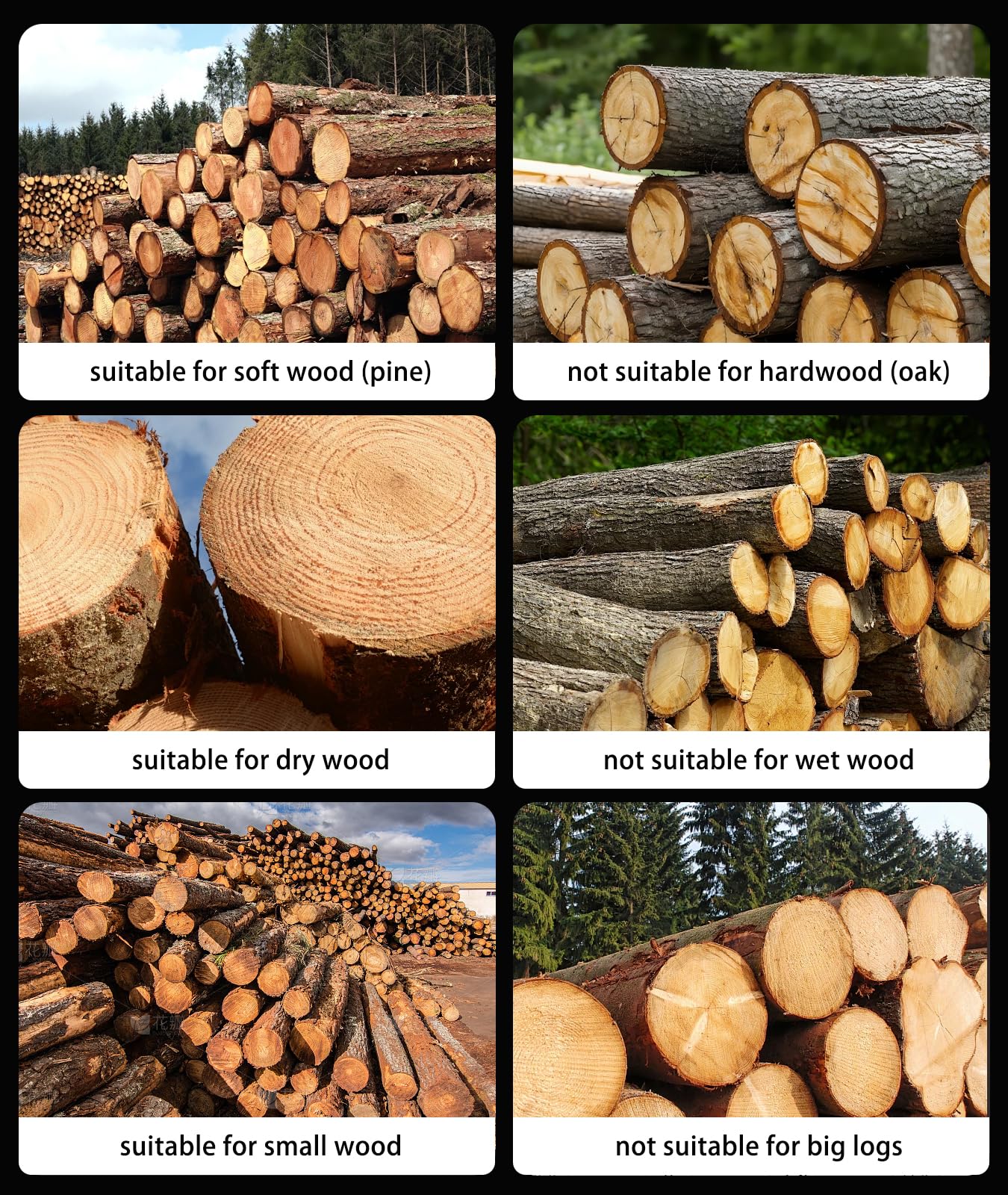 Lot de 6 forets à bois de chauffage, 50 mm + 38 mm, très résistants avec 4 poignées (carré + rond + tige hexagonale + petit hexagonal) pour perceuse électrique, fendeur de petit bois