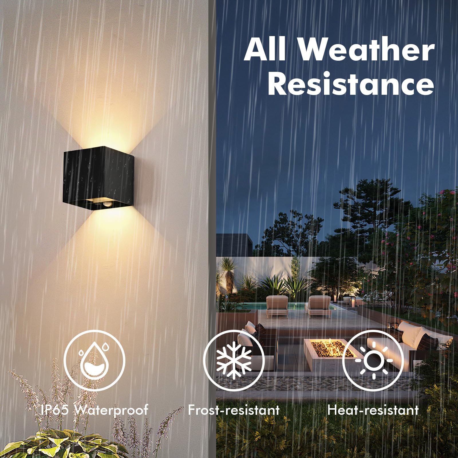 YindaLux LED Aussenlampe mit Bewegungsmelder, Touch-Bedienung, 12W, Schwarz | IP65, 1320LM, Innen & Außen nutzbar, 3000K Warmweiß, Up Down Einstellbar Abstrahlwinkel, Aluminium, für Flur, Garten, 2 Stück