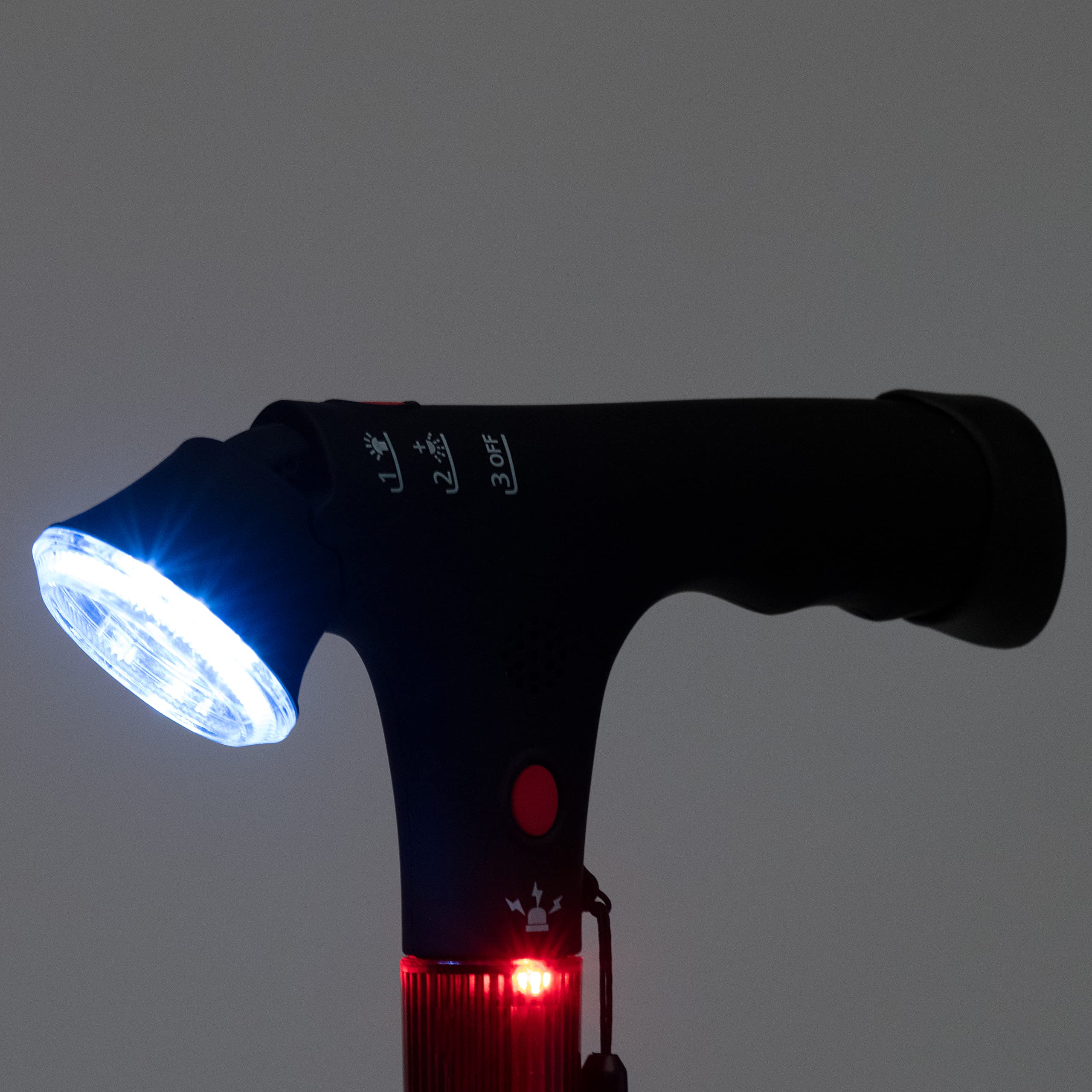 SPES - Bastone da Passeggio Regolabile con Luce a LED e Allarme Sonoro di Sicurezza - Elegante in Alluminio per Anziani e Disabili - a righe Blu Bianche. Bordeaux