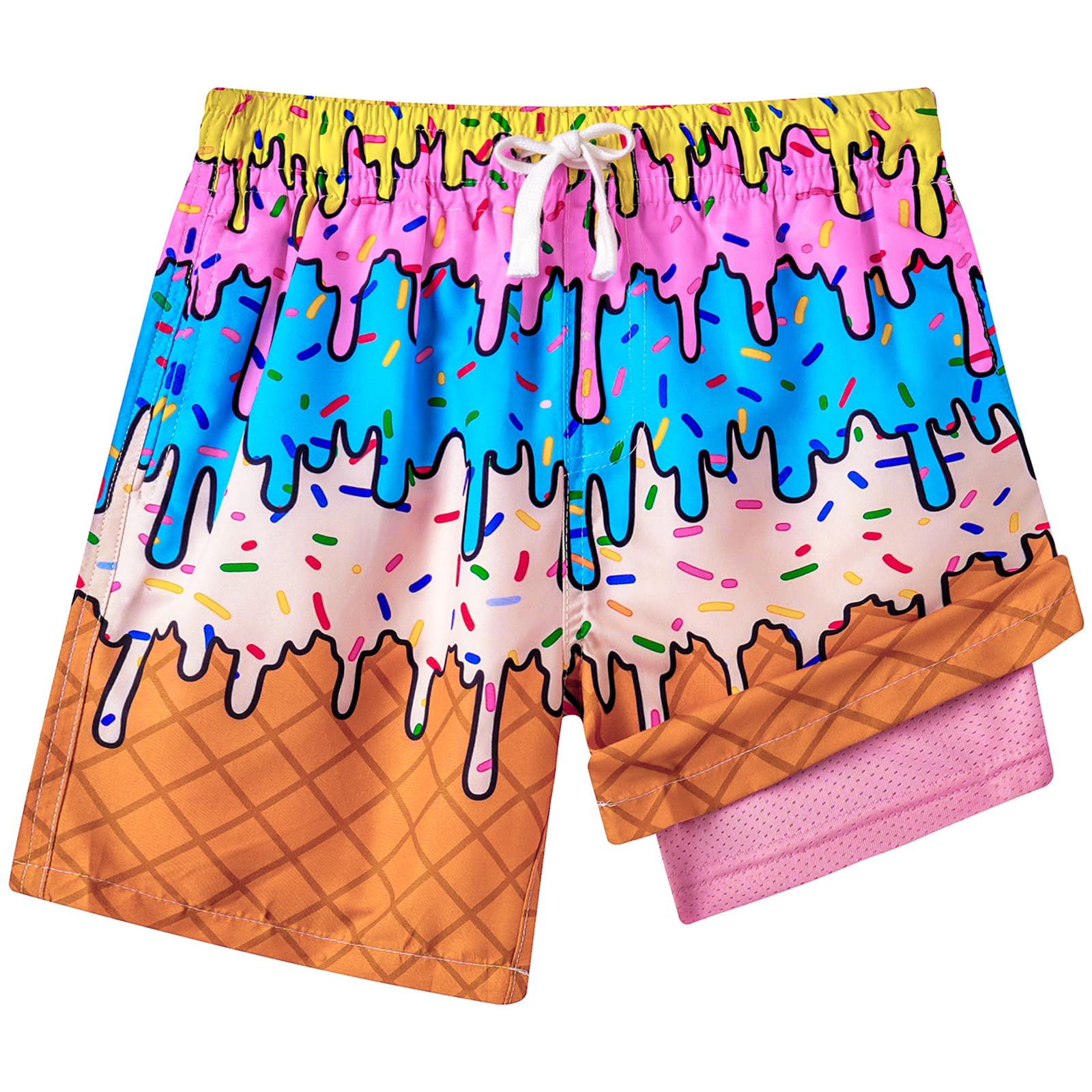 kids4ever Badehose für Jungen mit Kompression Liner 2 in 1 Atmungsaktiv Badeshorts 3D Druck Boardshorts Elastisch Verstellbar Tunnelzug Strandhose mit Taschen 7-16 Jahre