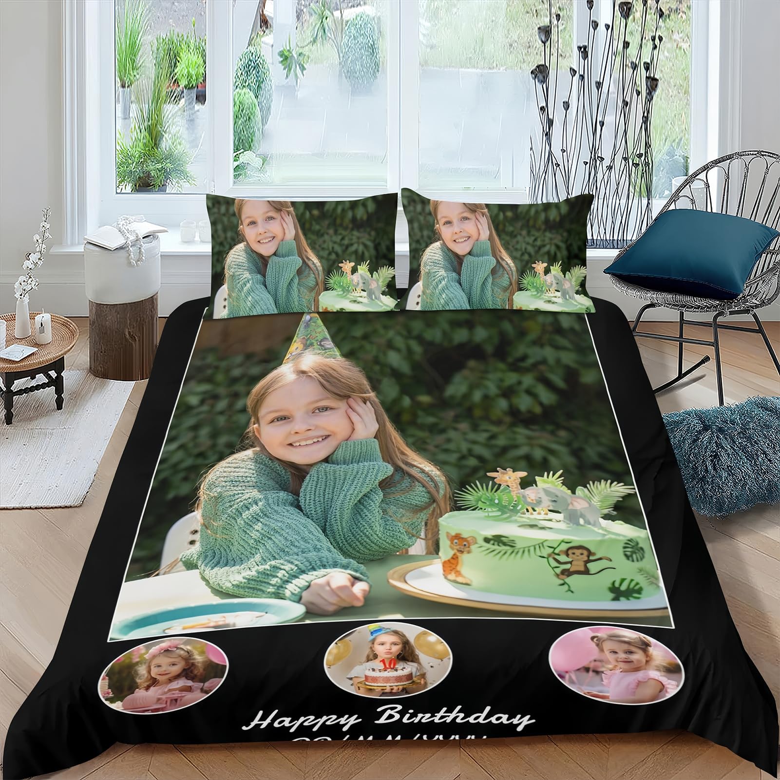 LKSCUDIY Personalised Bedding -Custom Bedding Duvet Cover Set with Photo/Text & 2Pillowcases,Customised Size & Multi Photos Suit All Season-Personalised for Family Birthday Couple Anniversary (4Photo)