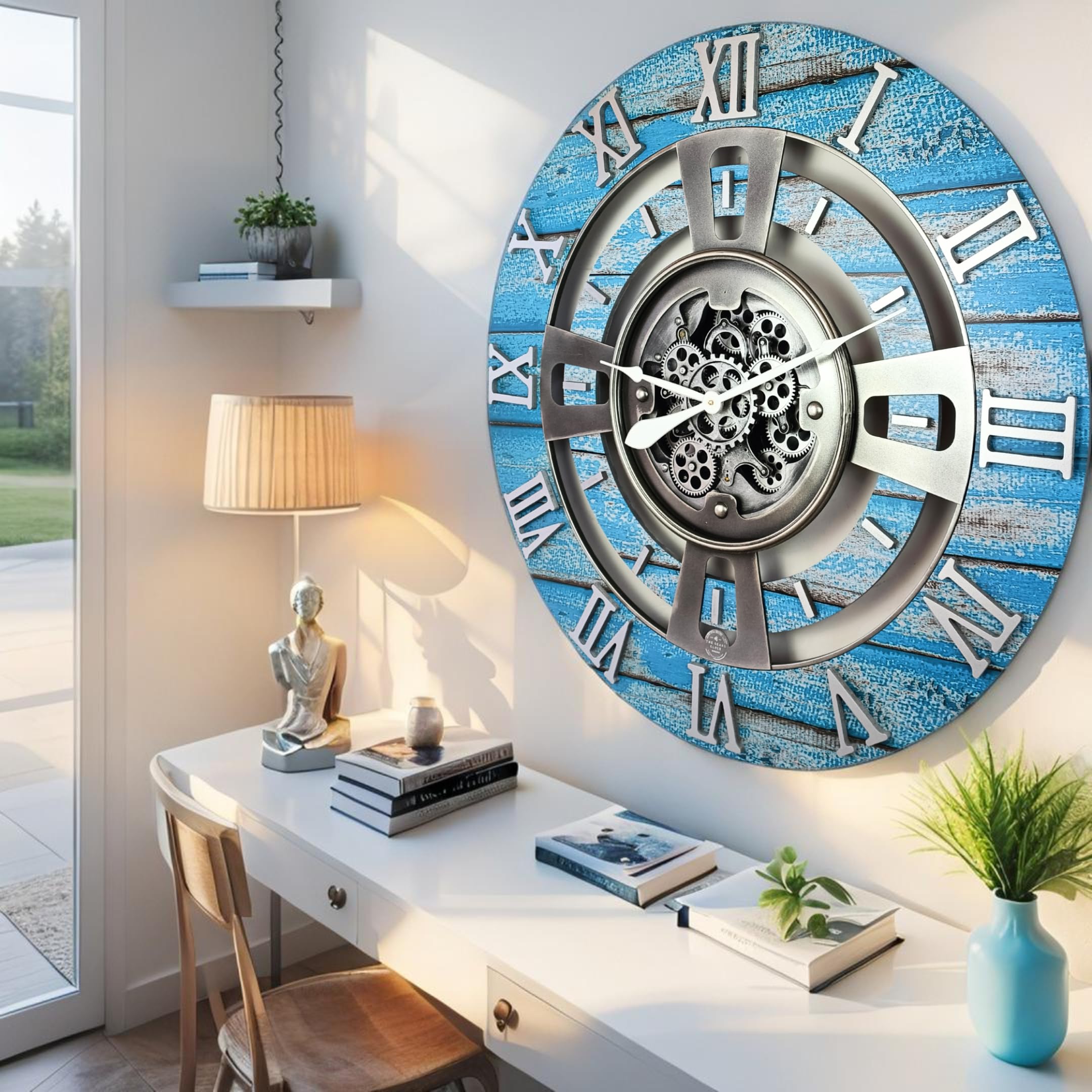 ImprovingLife - Orologio a ingranaggi con movimento reale, linea England (Blu Oceano, 60 cm)