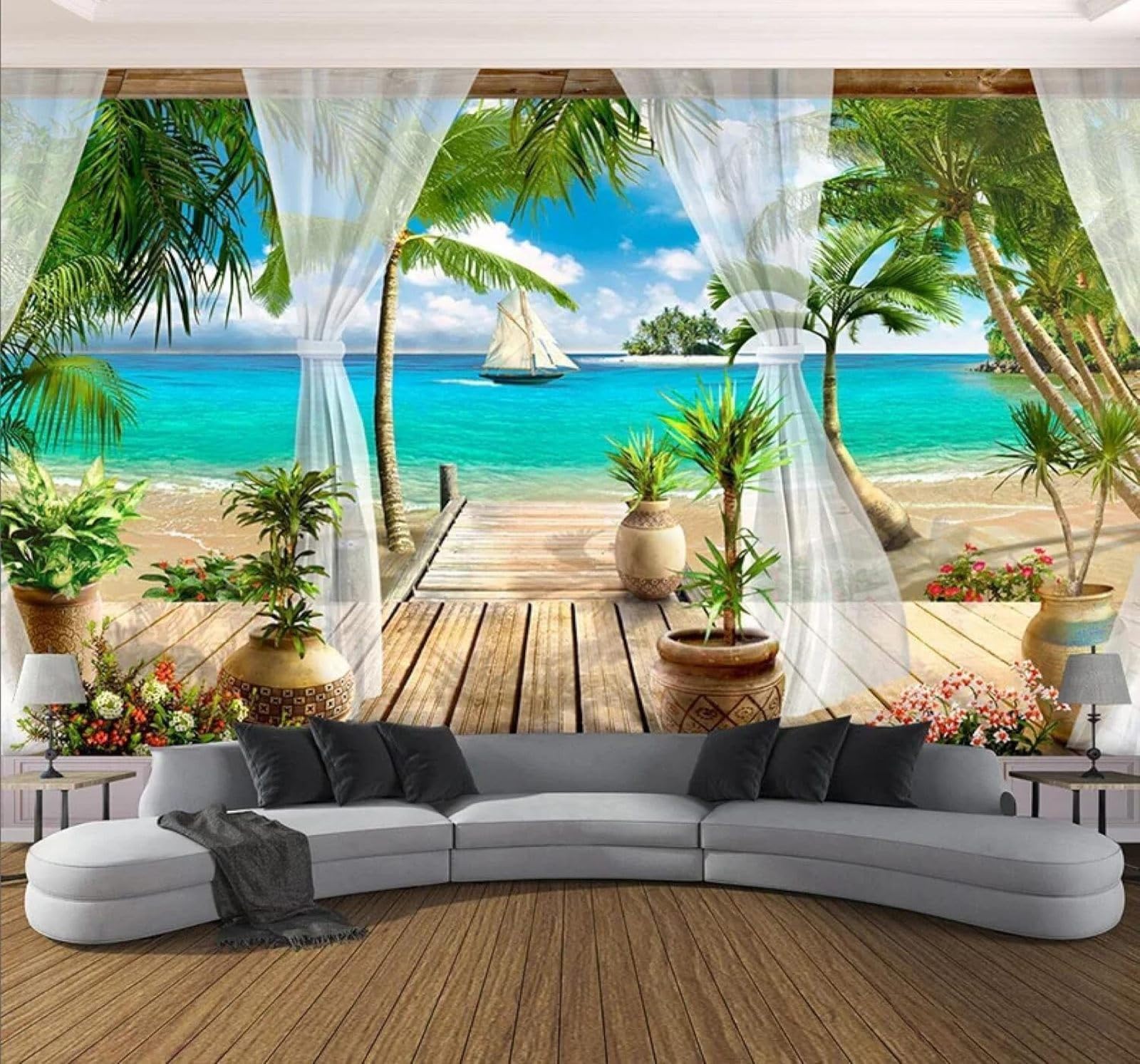 XLMING Fresh Sea Islands Balcony Seascape 3D Wallpaper Luxury Home Dining Decor Paste Sofa Living Room The Wall for Bedroom Mural-300cm×210cm