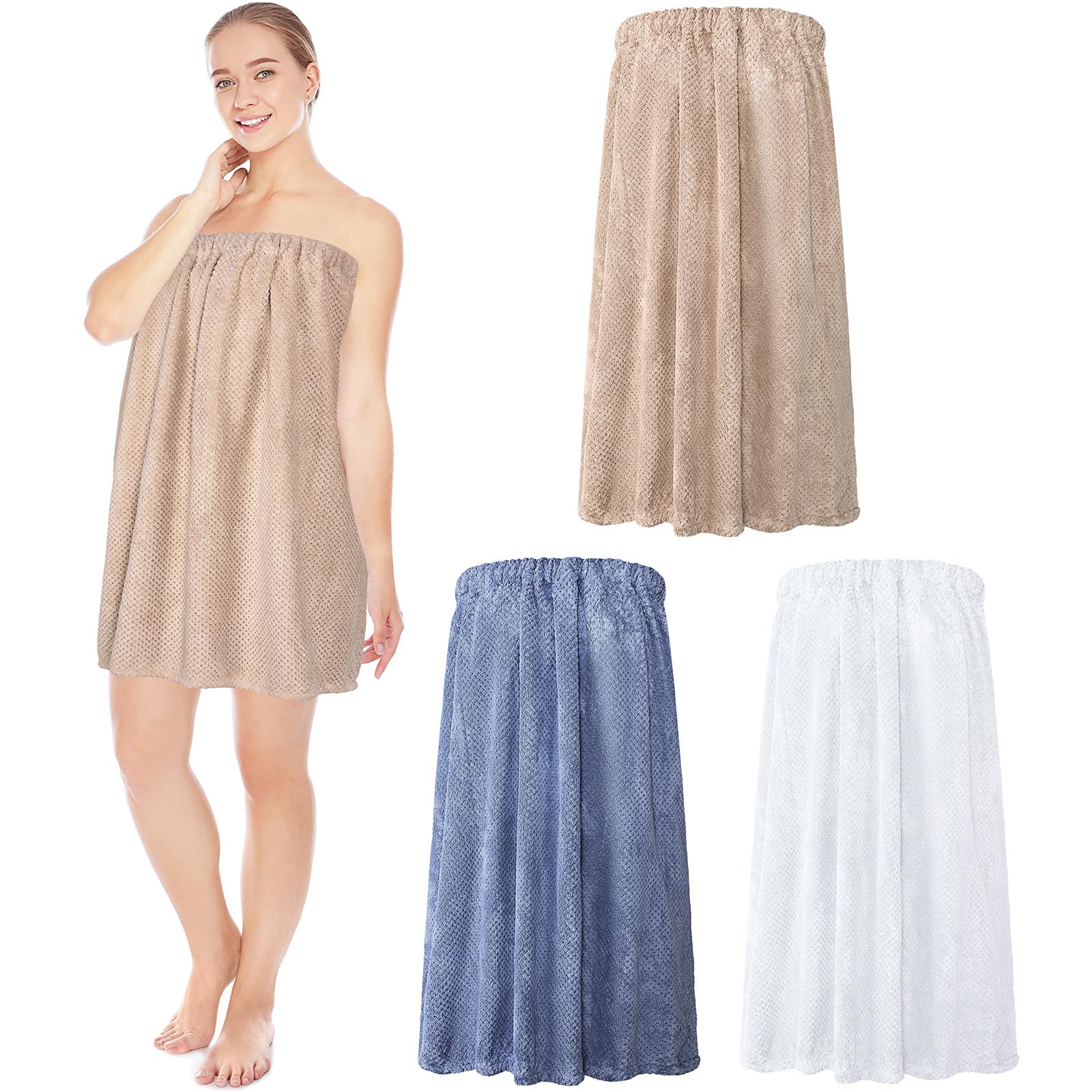 Cozypower 3 Pcs Towel Wrap for Women Velvet Bath Spa Robe Wrap Towel with Adjustable Closure Elastic Top, 30 x 59 Inch
