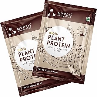 Plant Protein Powder Pea Protein Isolate & Brown Rice Vegan Protein Powder-Pack Of 10 Sachets, Travel Pack 30 gm each- Alphonso Mango Flavour
