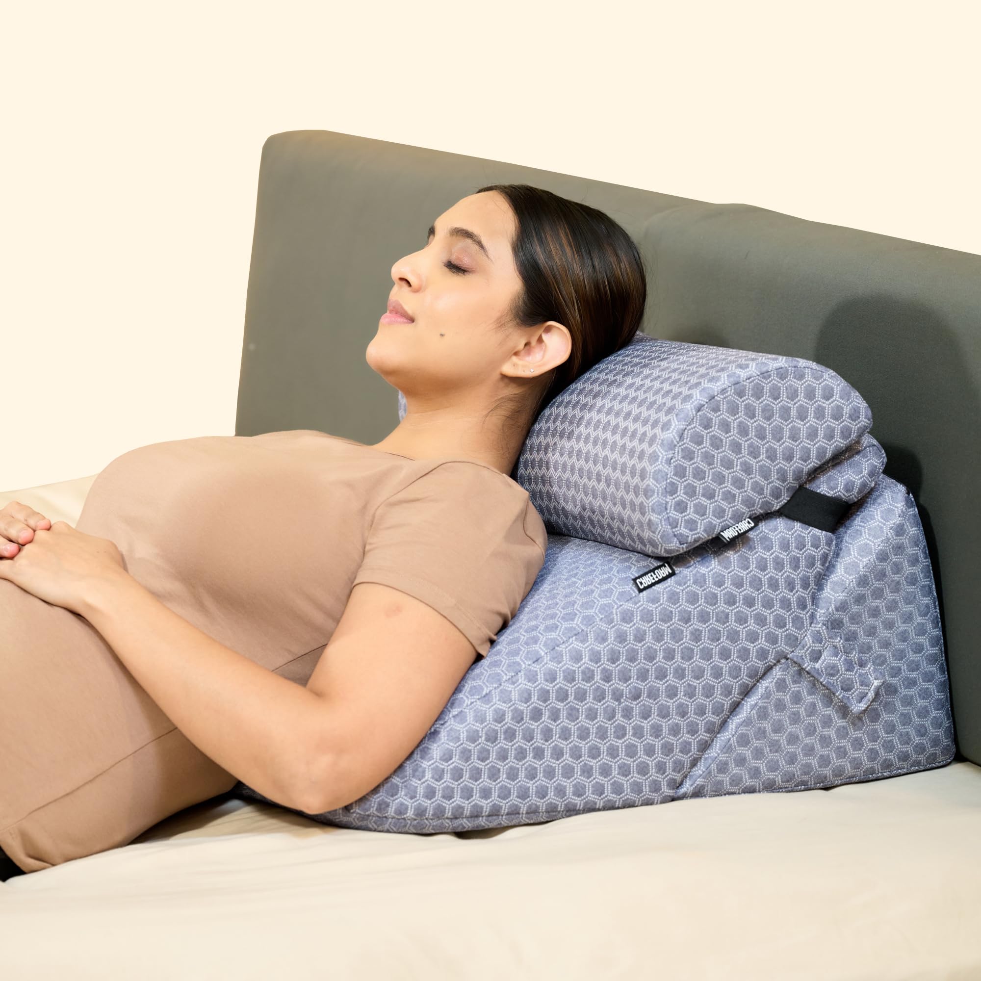 Memory Foam Wedge Pillow for Neck & Back Pain Relief (Grey Jacquard, Adjustable Wedge Pillow with Headrest)-image-5